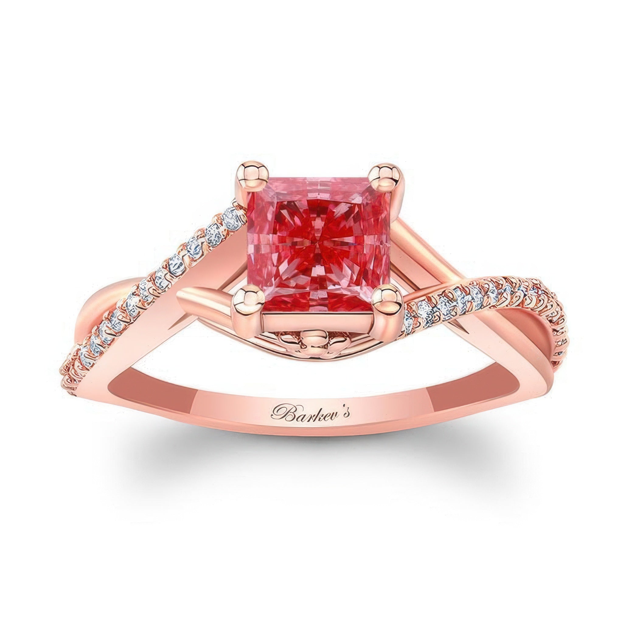 One Carat Princess Cut Lab Grown Pink Diamond Ring