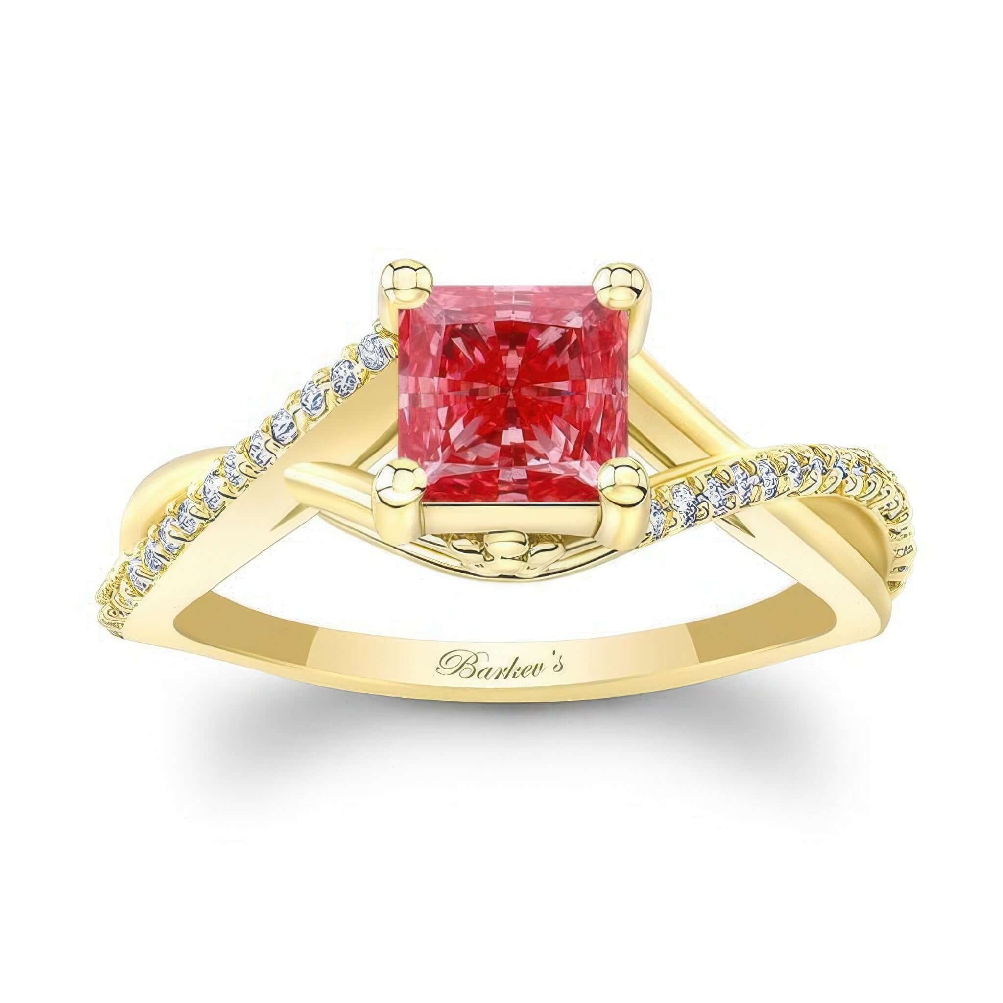 One Carat Princess Cut Lab Grown Pink Diamond Ring