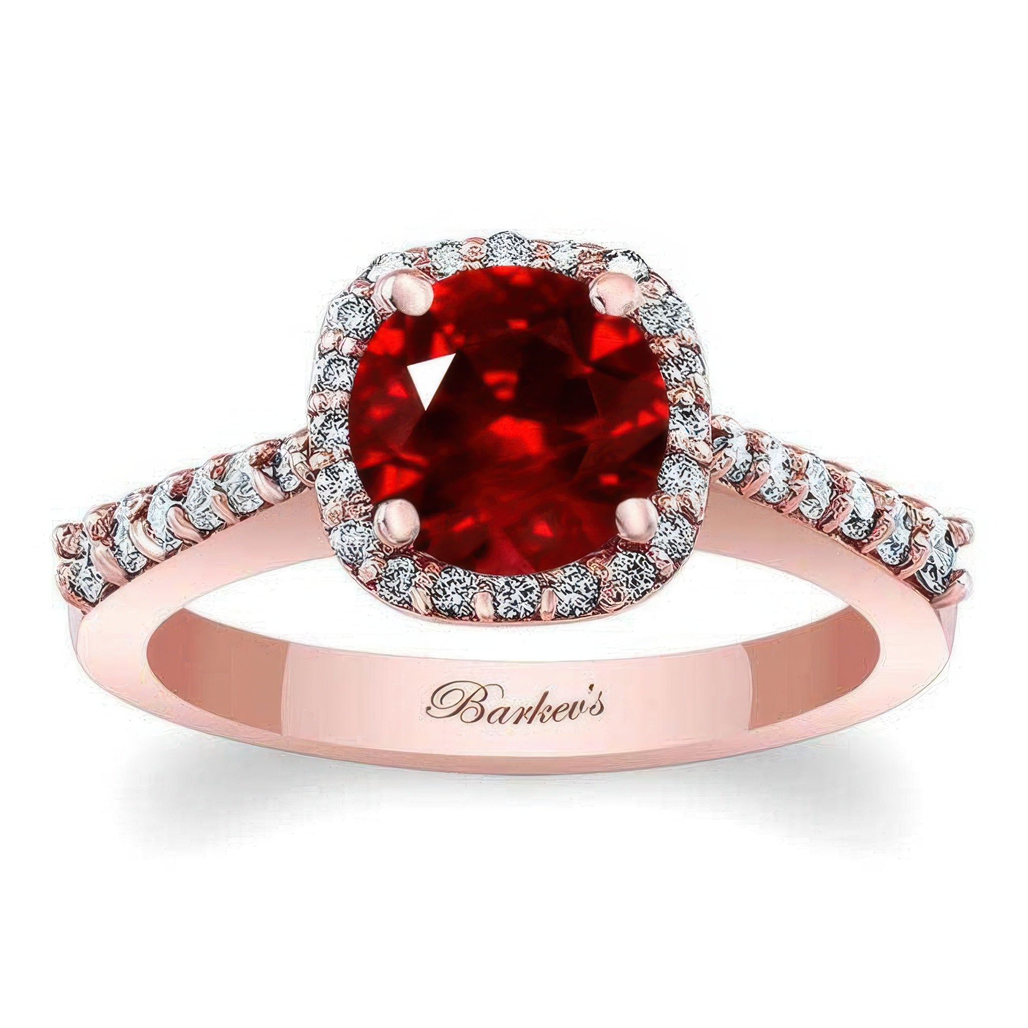 Round Ruby And Diamond Halo Ring