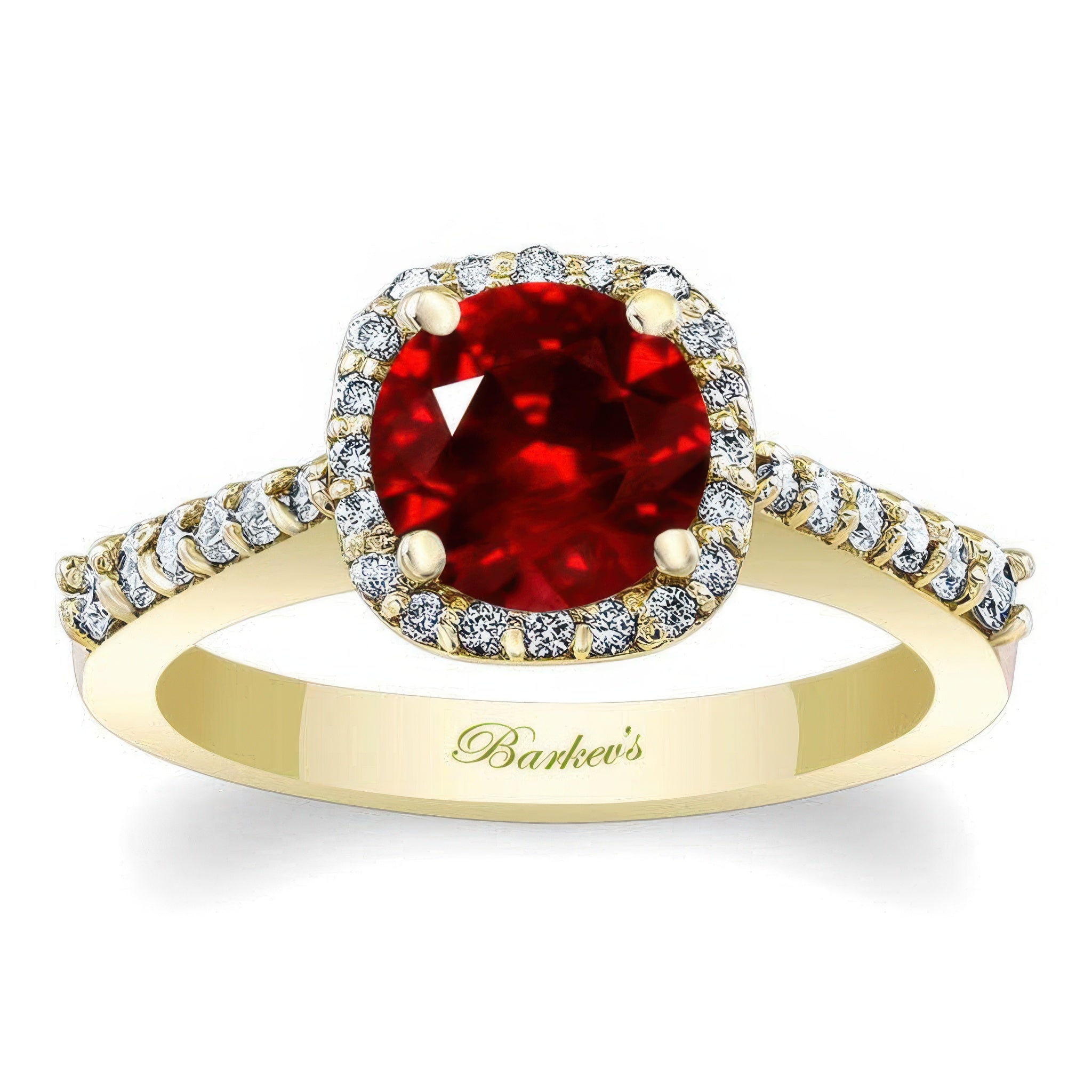 Round Ruby And Diamond Halo Ring