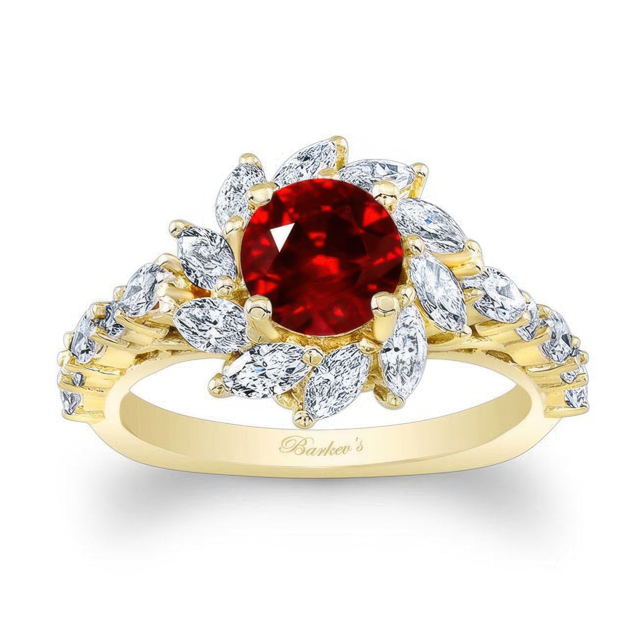 Ruby And Diamond Sunflower Engagement Ring