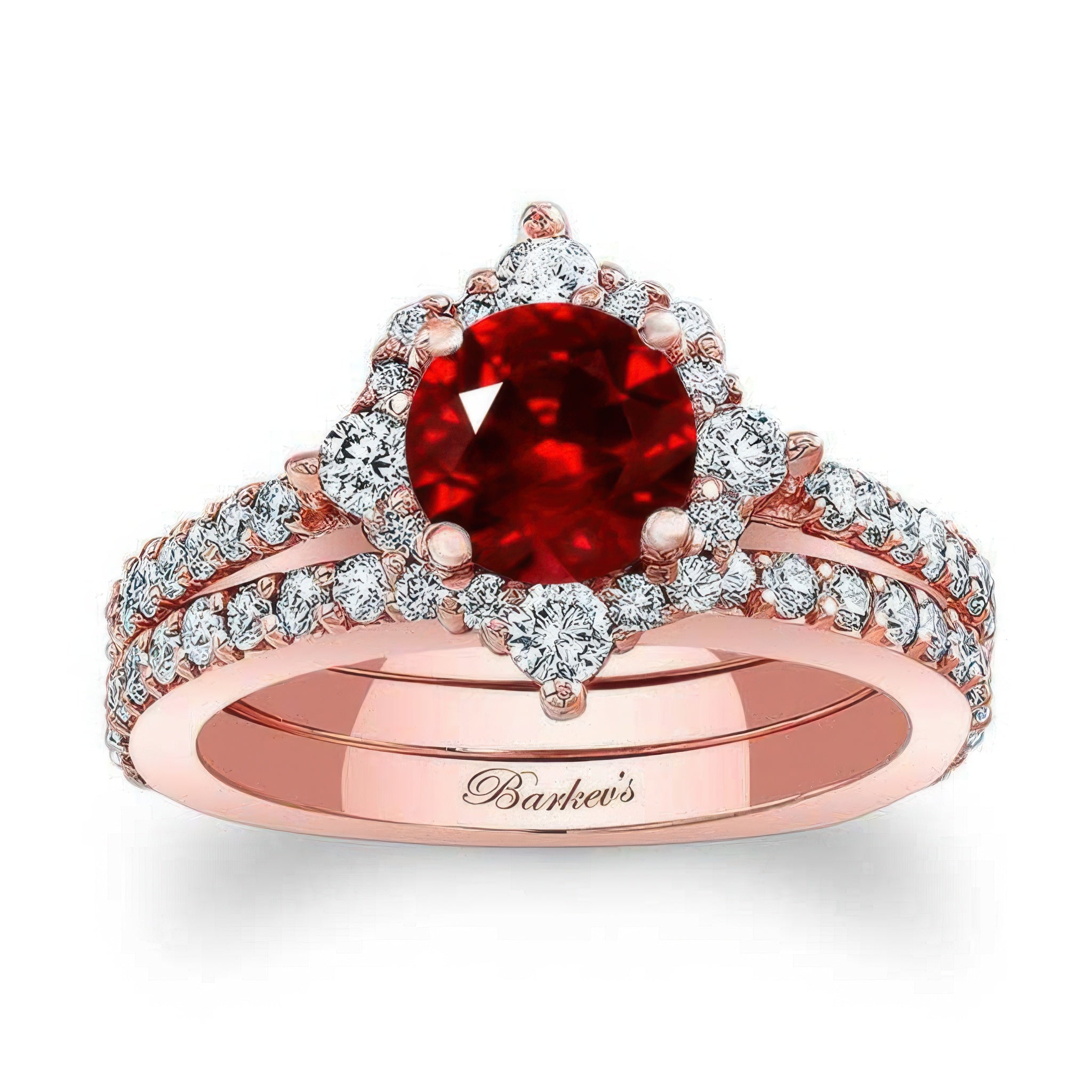 Classic Halo Ruby And Diamond Bridal Set