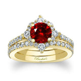 Classic Halo Ruby And Diamond Bridal Set