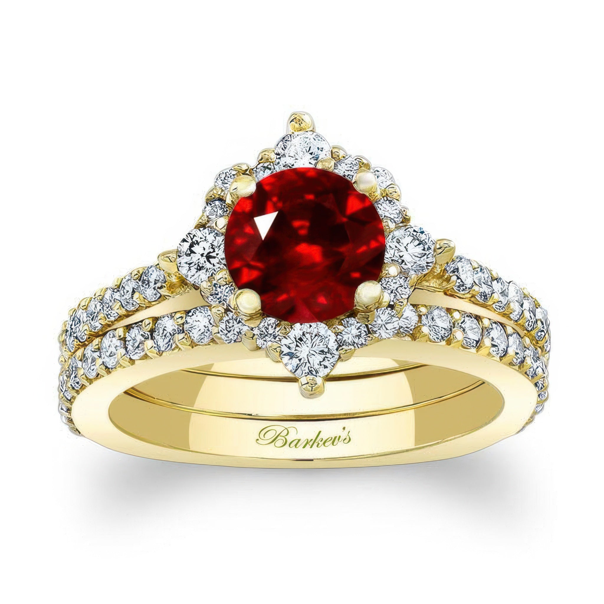Classic Halo Ruby And Diamond Bridal Set