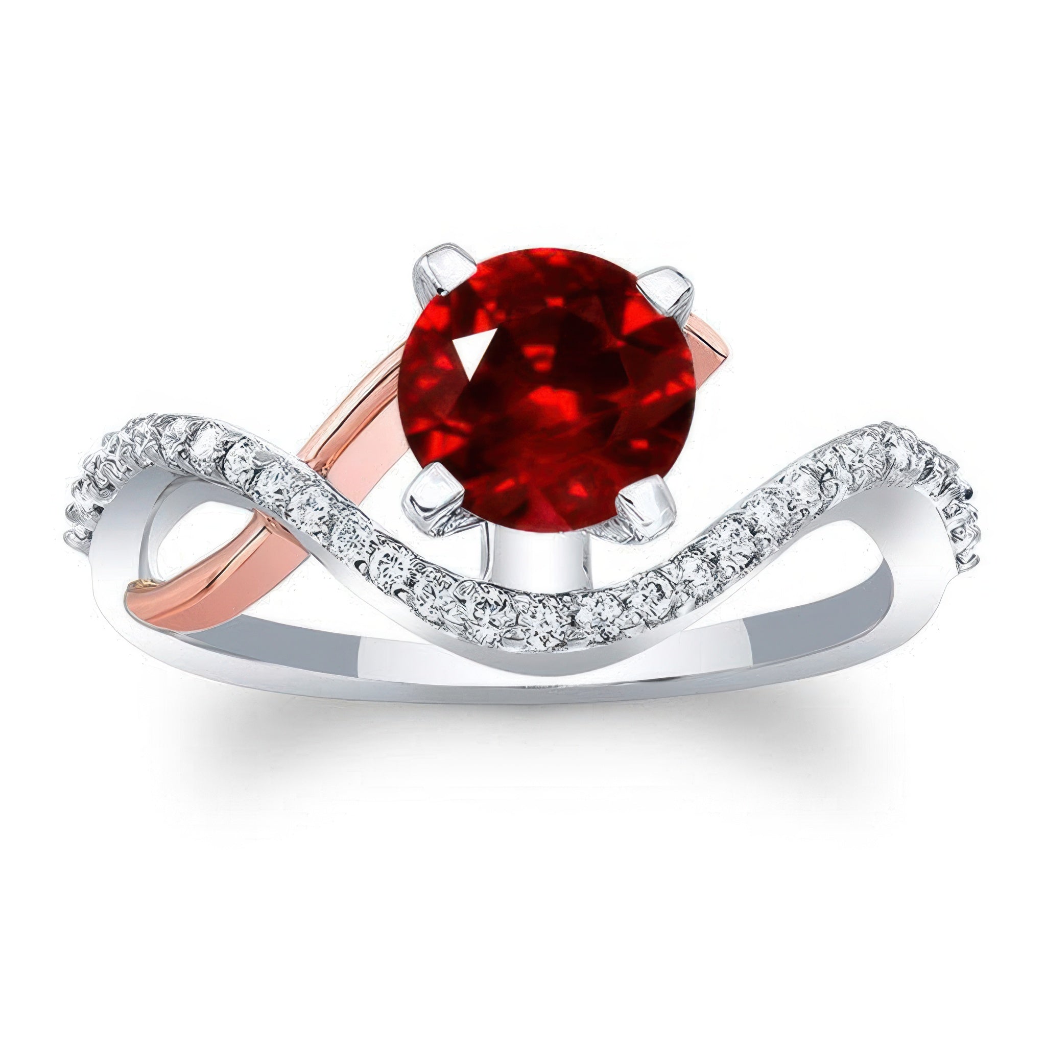 Curved Ruby And Diamond Wedding Ring