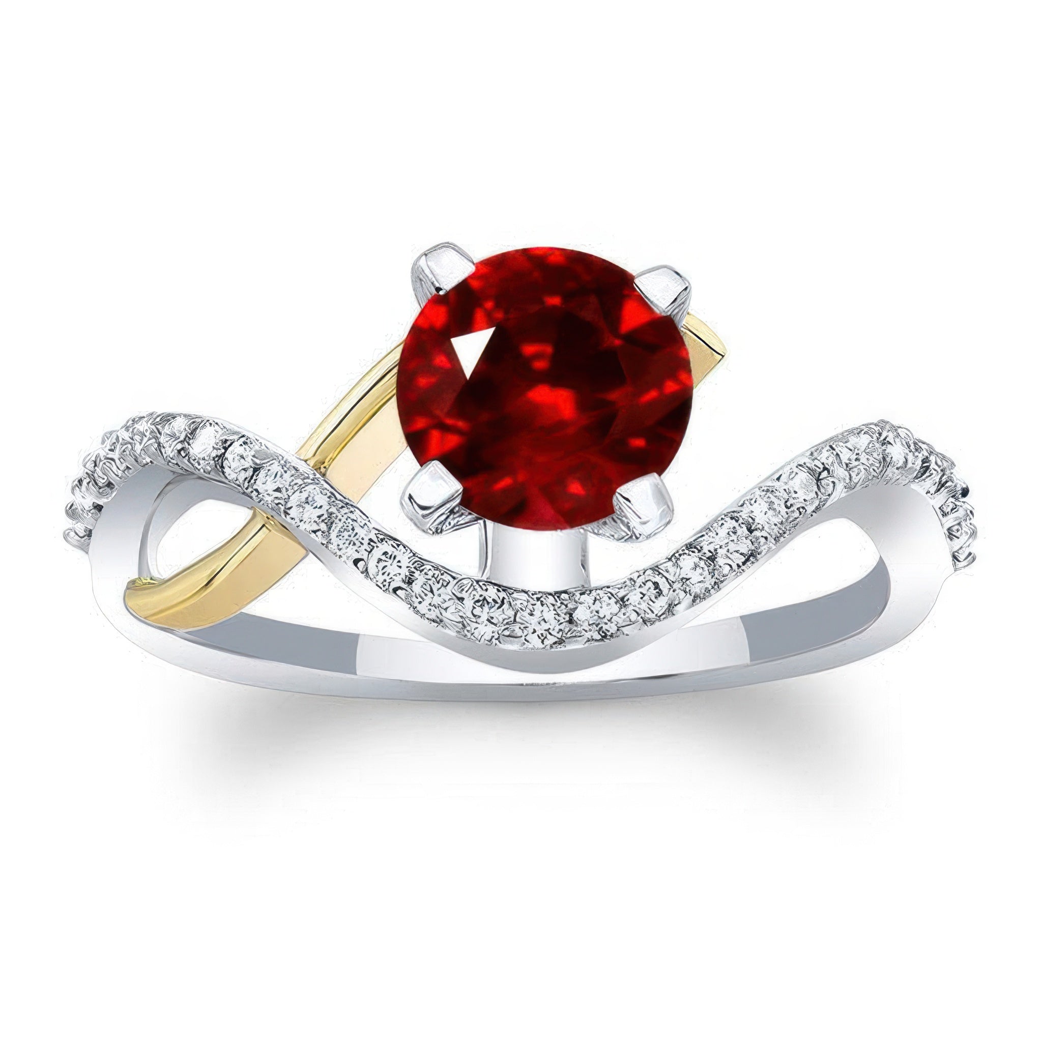 Curved Ruby And Diamond Wedding Ring