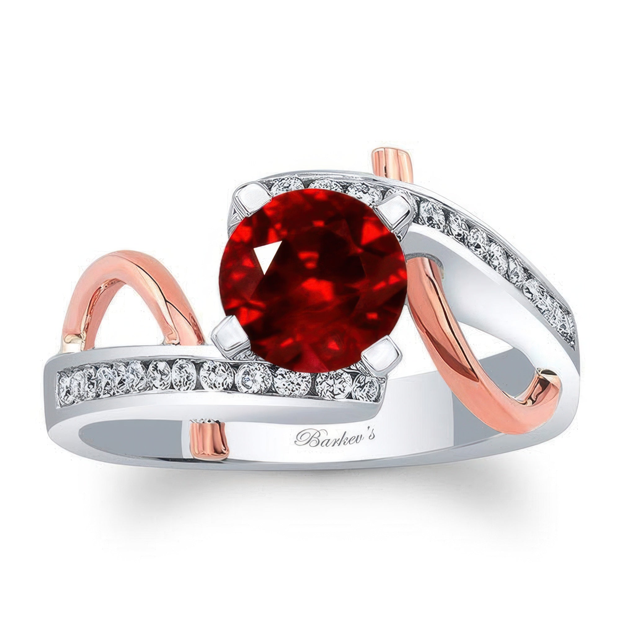 Curved Trim Ruby And Diamond Engagement Ring