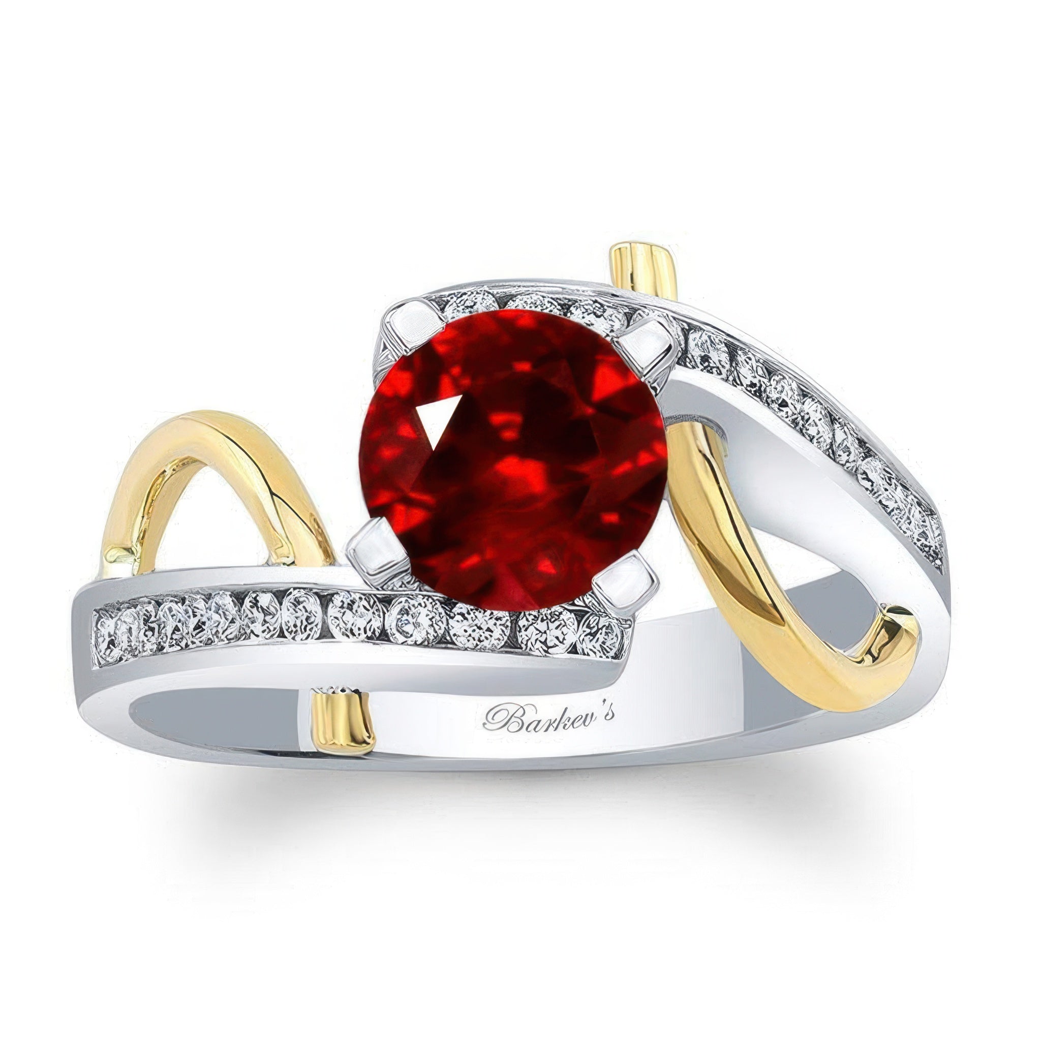 Curved Trim Ruby And Diamond Engagement Ring