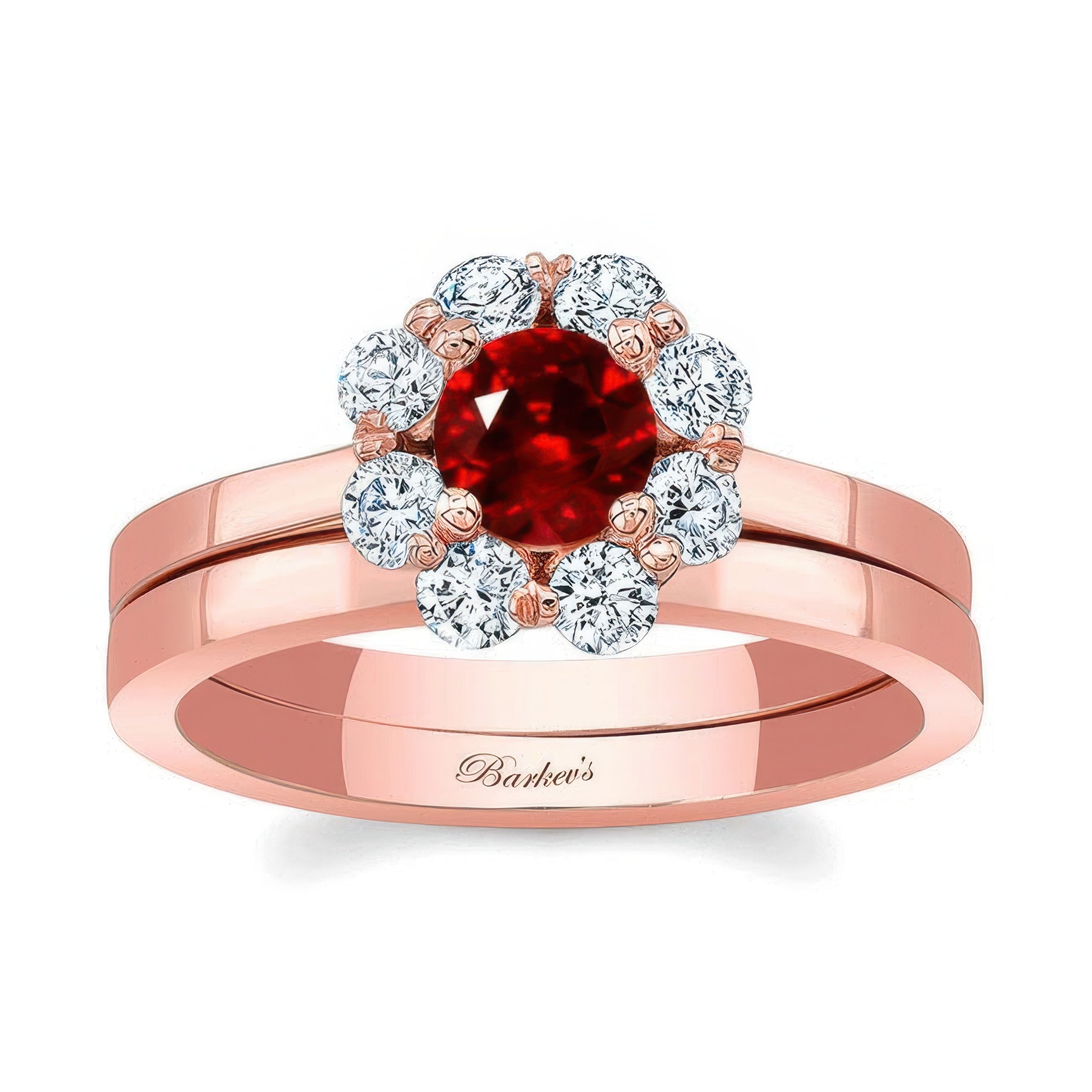 Halo Ruby And Diamond Solitaire Wedding Ring Set