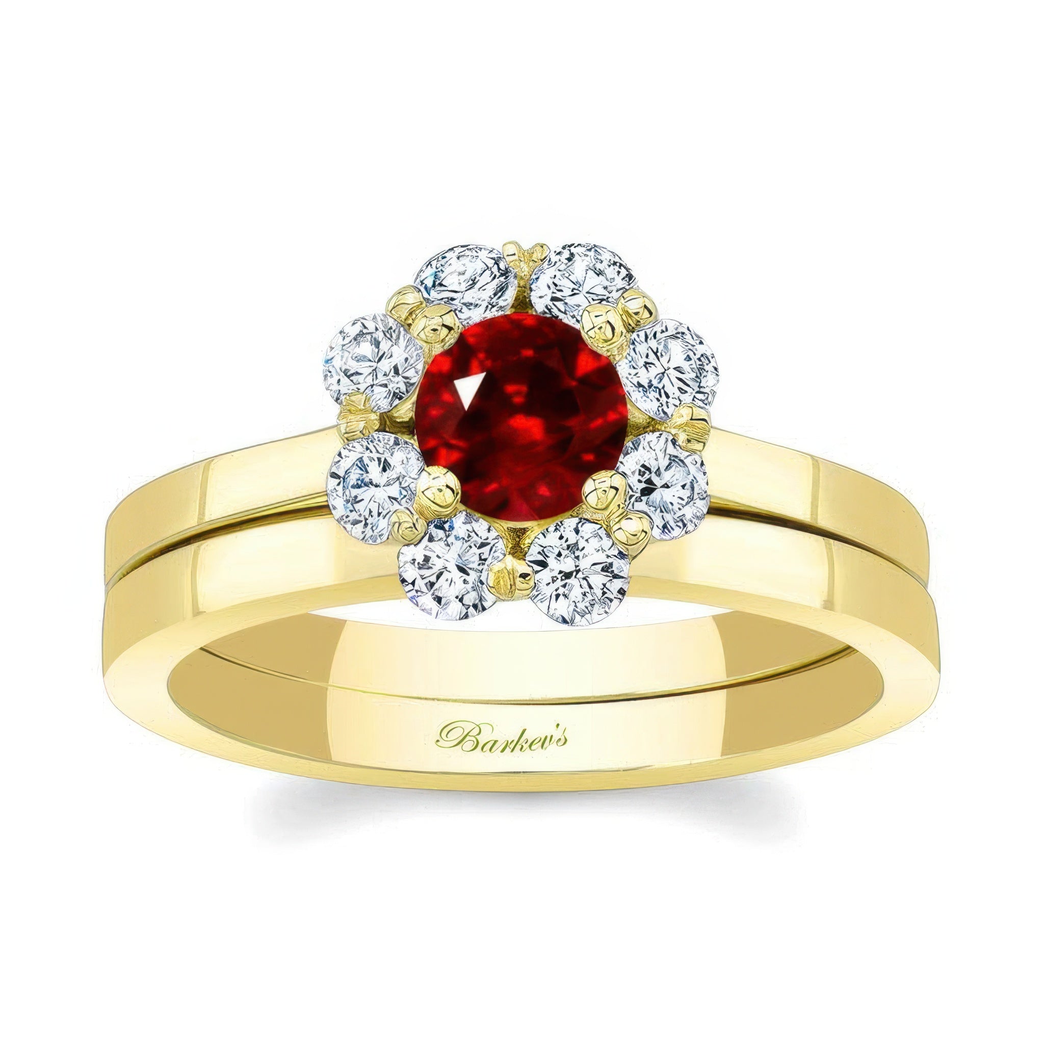 Halo Ruby And Diamond Solitaire Wedding Ring Set