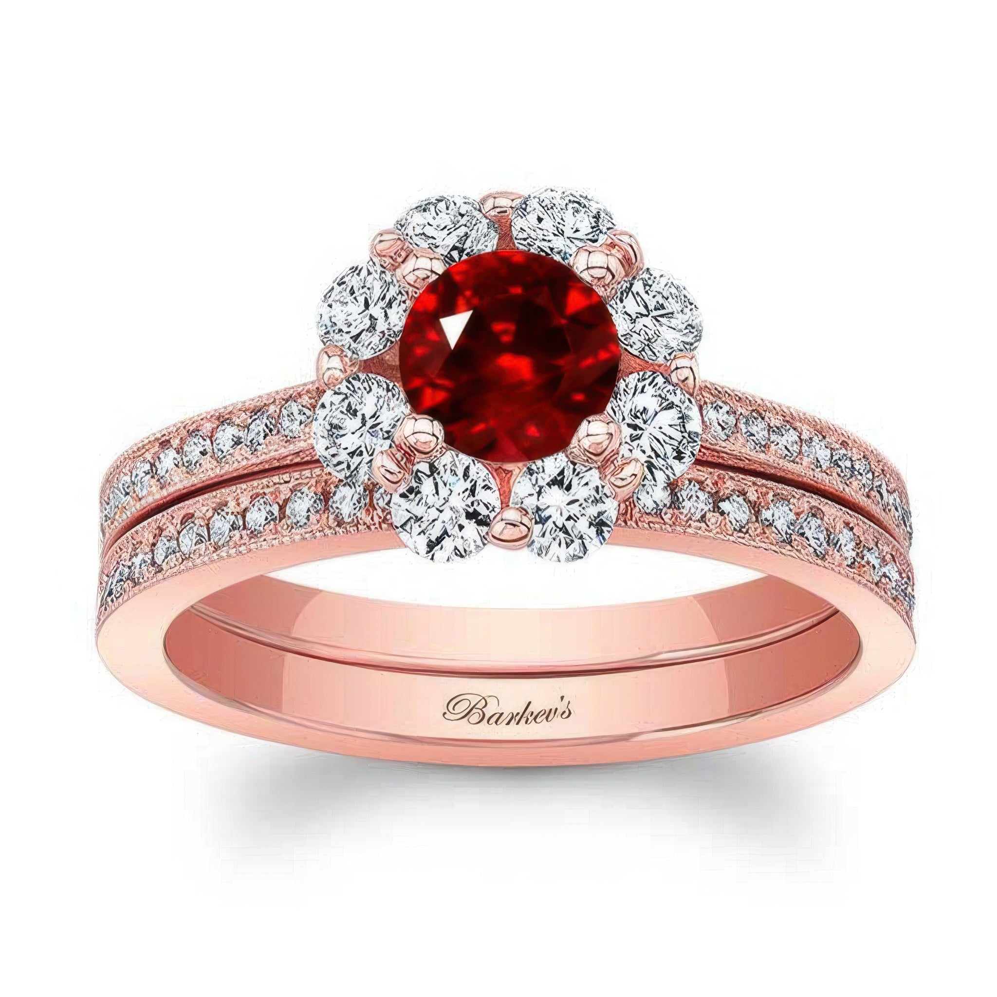 Halo Ruby And Diamond Ring Set