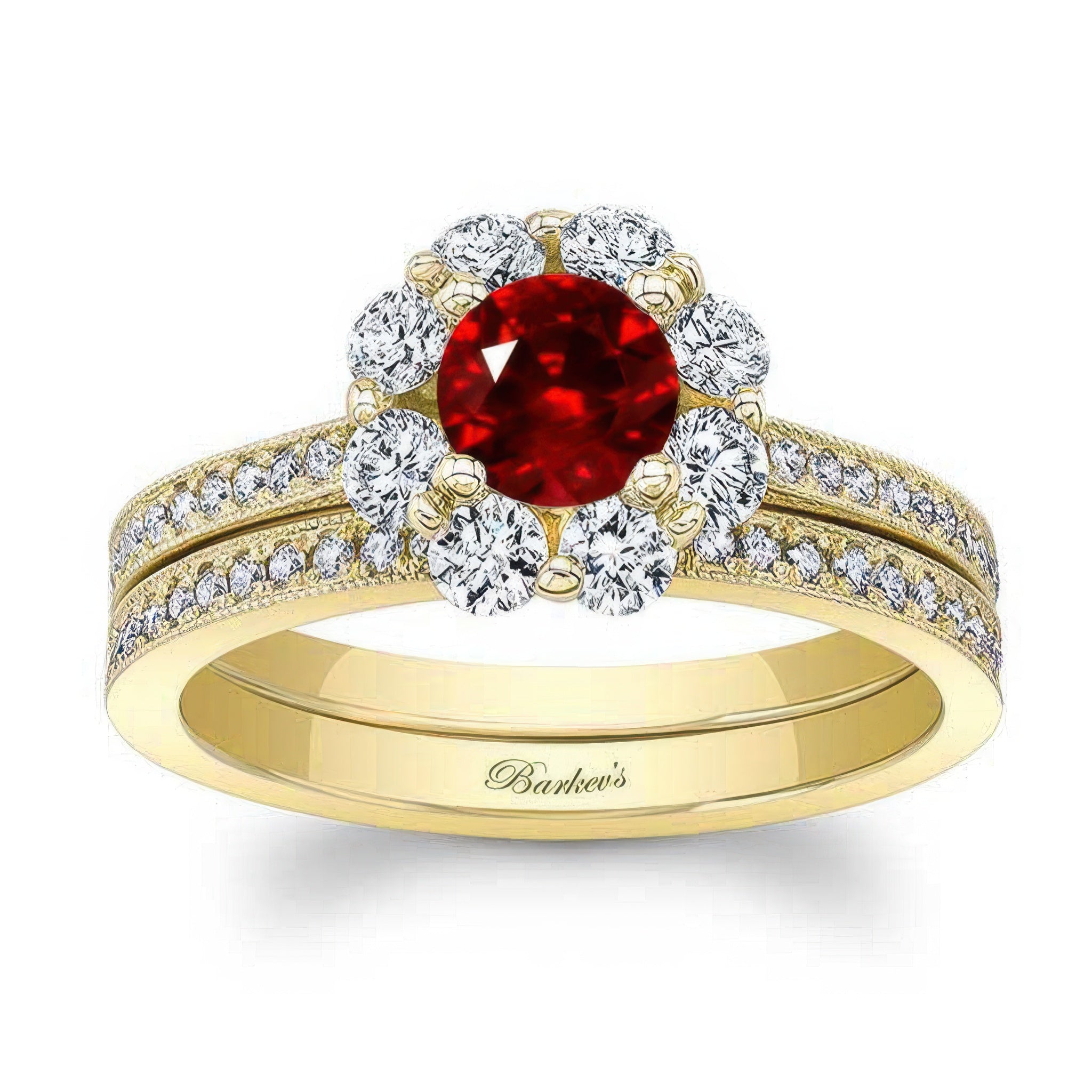 Halo Ruby And Diamond Ring Set