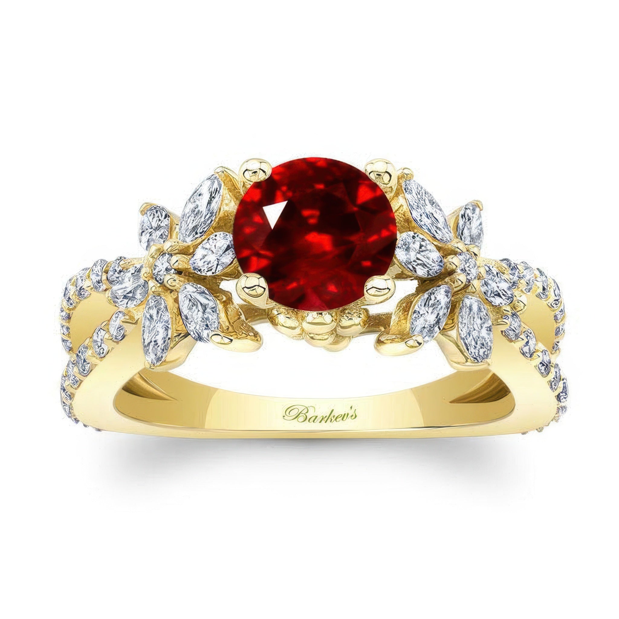 Lab Ruby And Diamond Flower Ring