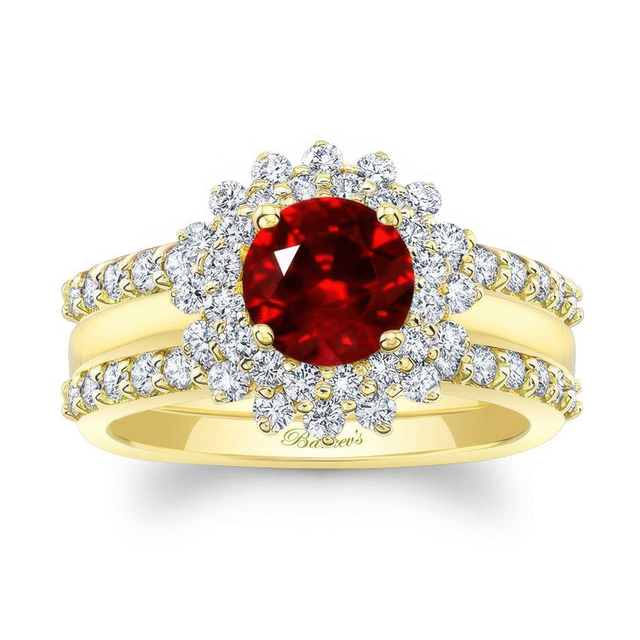 Starburst Ruby And Diamond Bridal Set With Two Bands