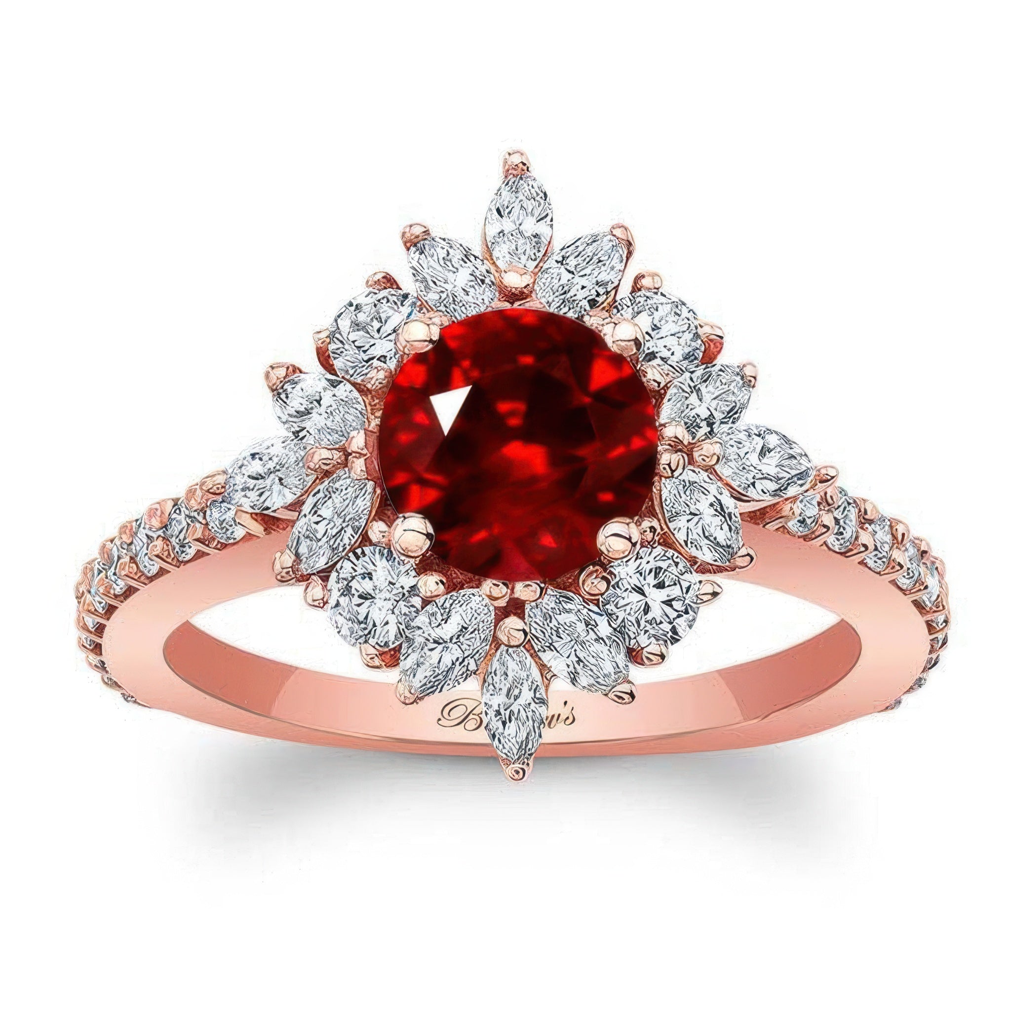Marquise Halo Lab Ruby And Diamond Engagement Ring