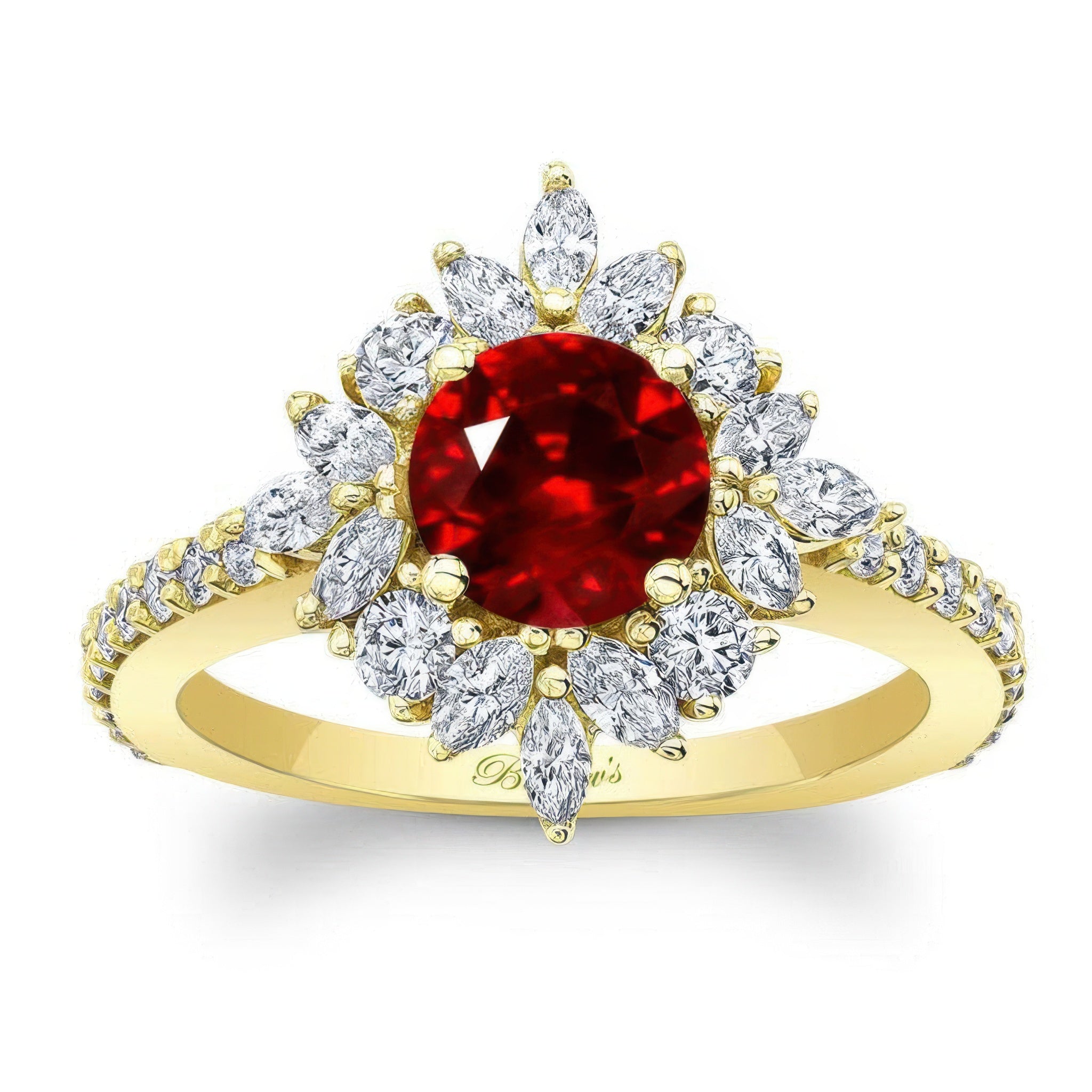 Marquise Halo Lab Ruby And Diamond Engagement Ring