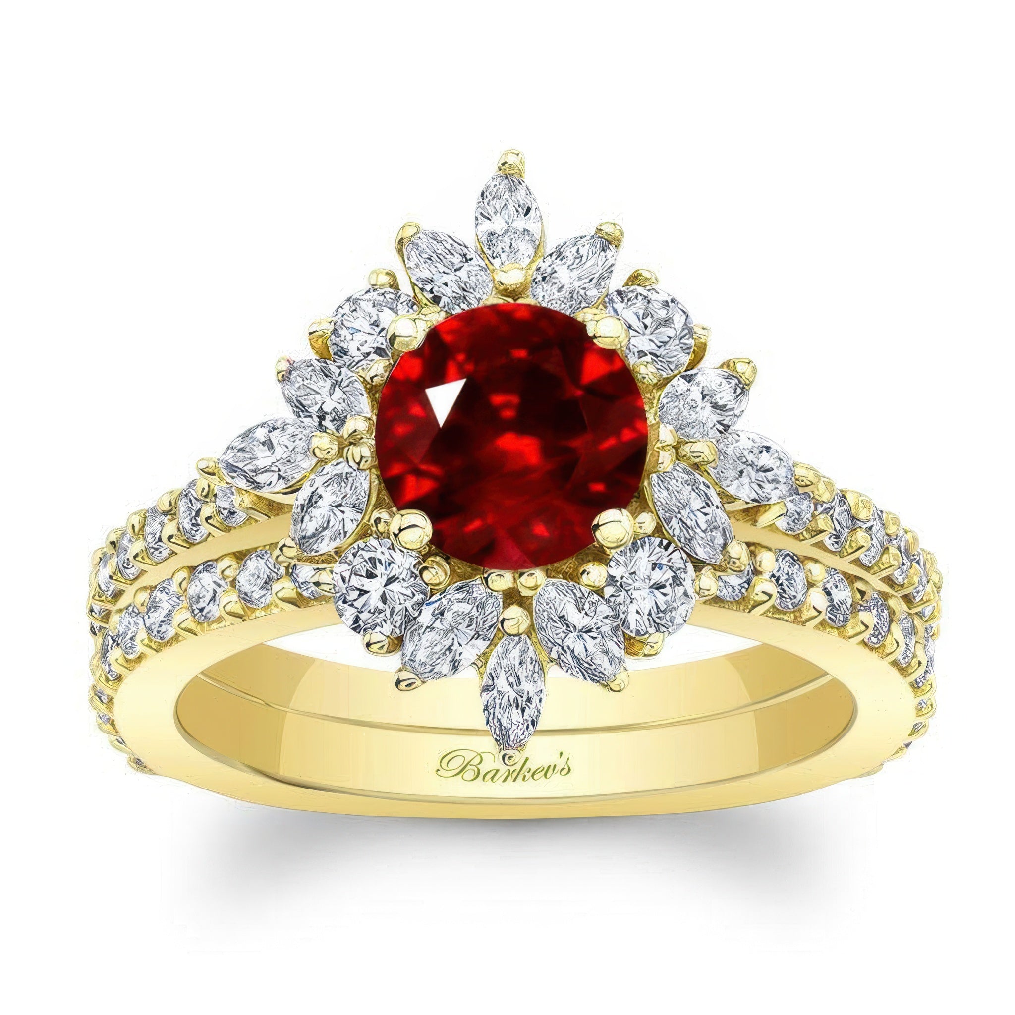 Marquise Halo Ruby And Diamond Wedding Set