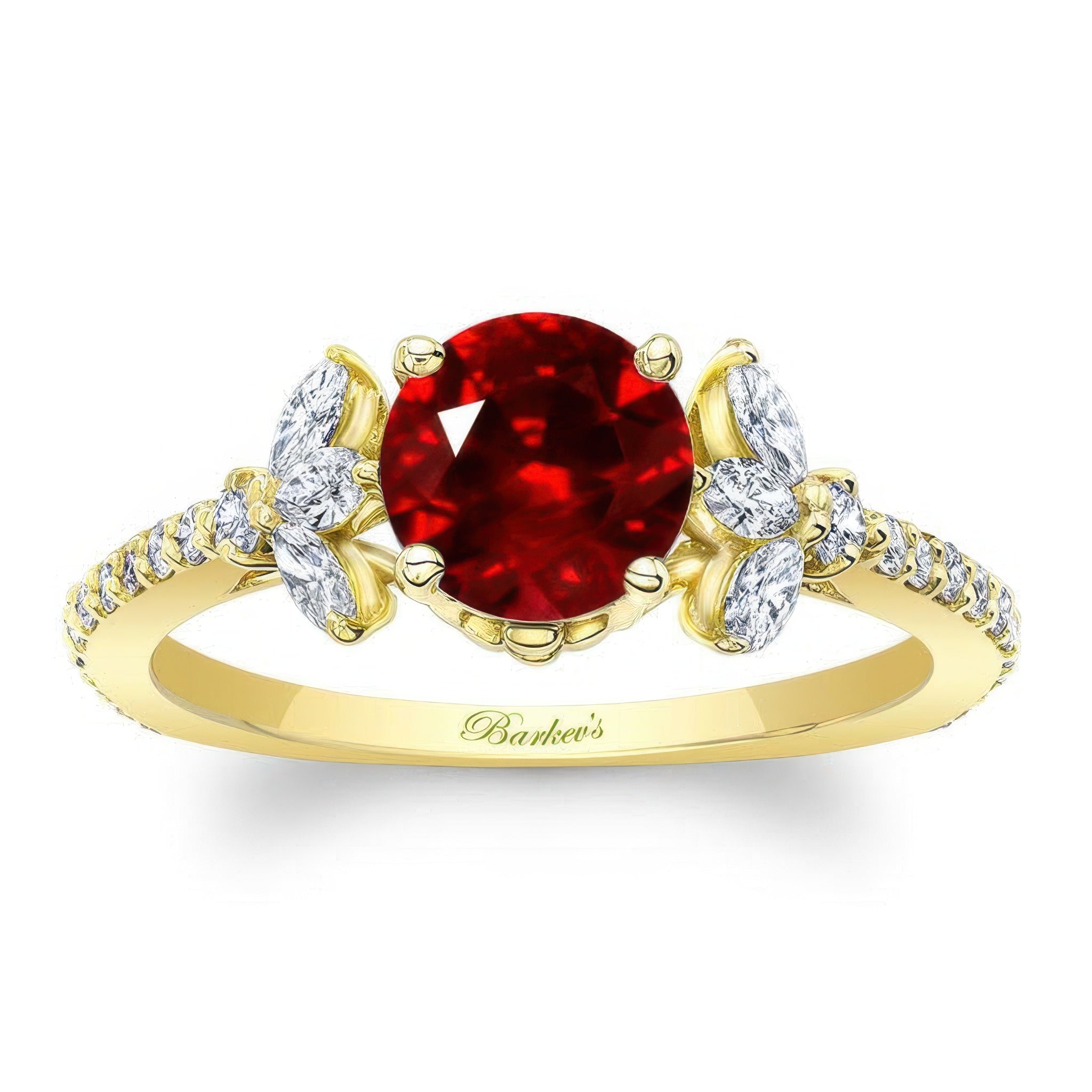 Lab Ruby And Diamond Leaf Engagement Ring