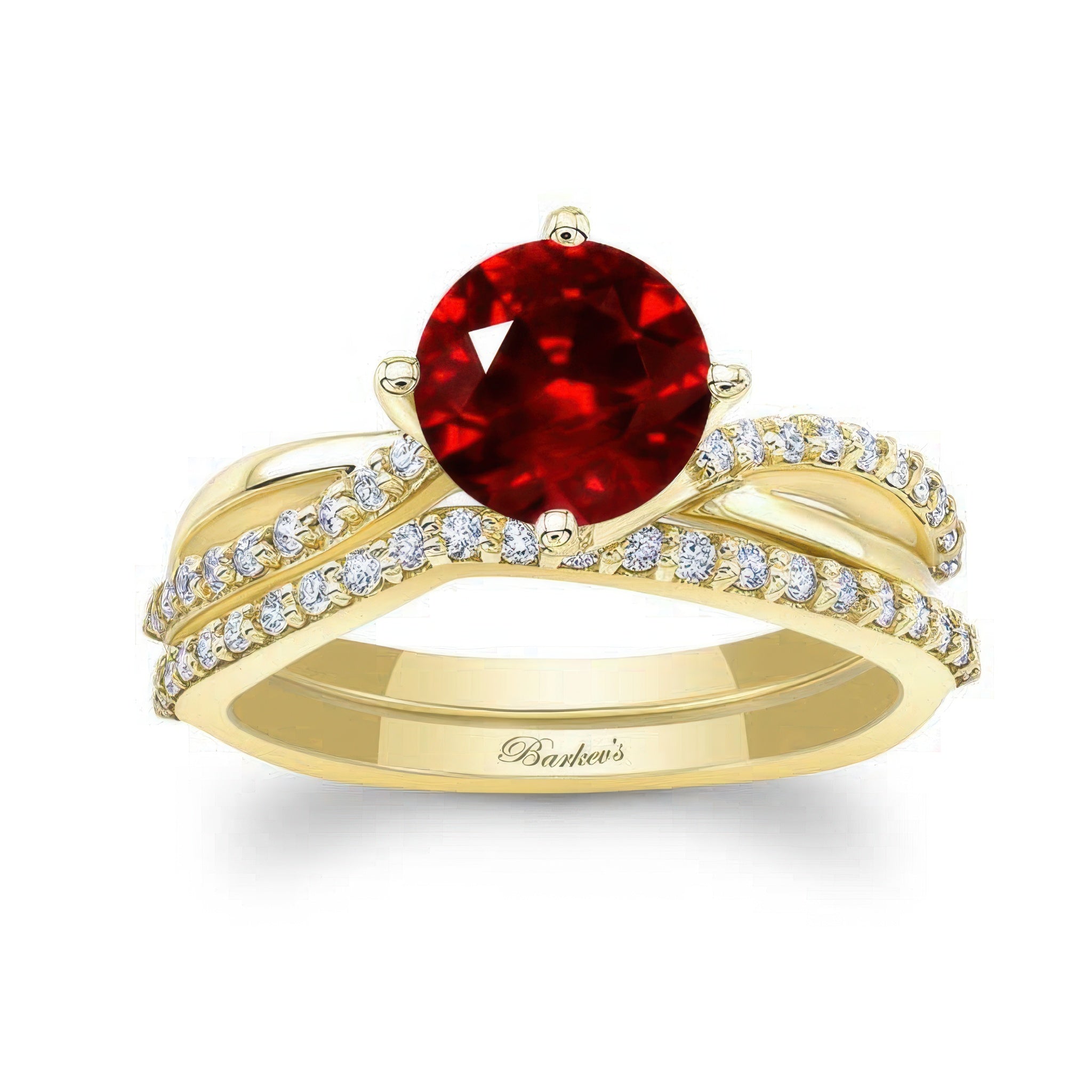Twisted Lab Grown Ruby And Diamond Bridal Set