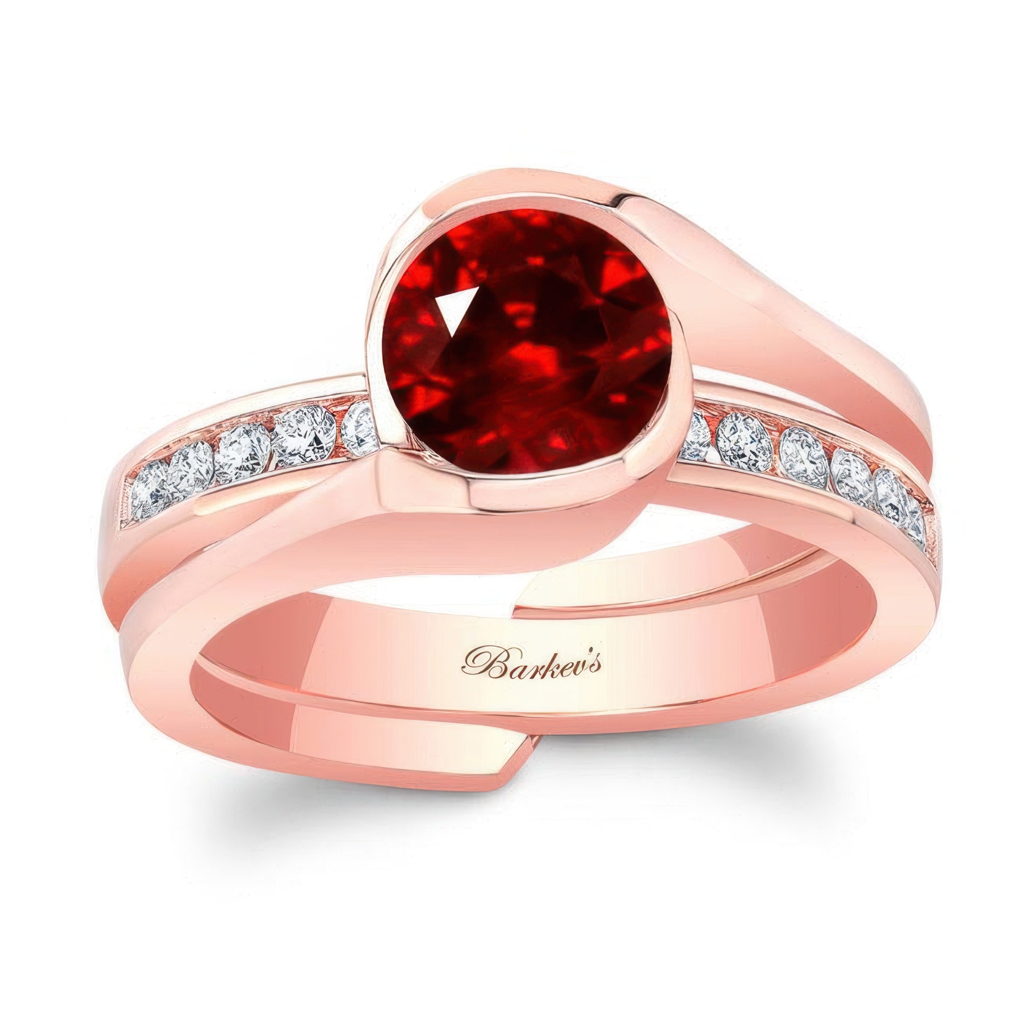 Half Bezel Ruby And Diamond Interlocking Bridal Set