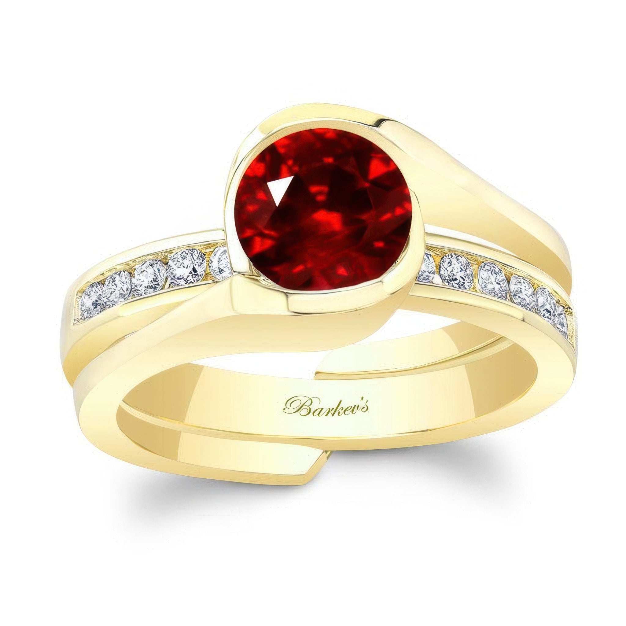 Half Bezel Ruby And Diamond Interlocking Bridal Set