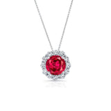 Ruby And Diamond Halo Necklace