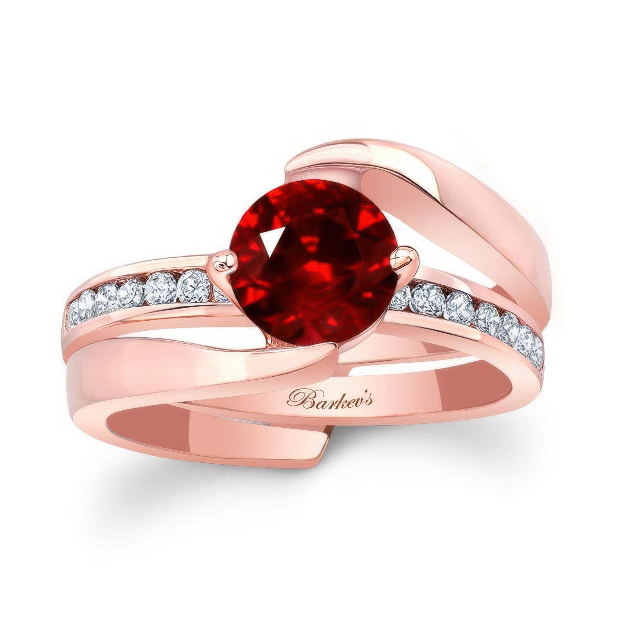 Interlocking Ruby And Diamond Wedding Ring Set