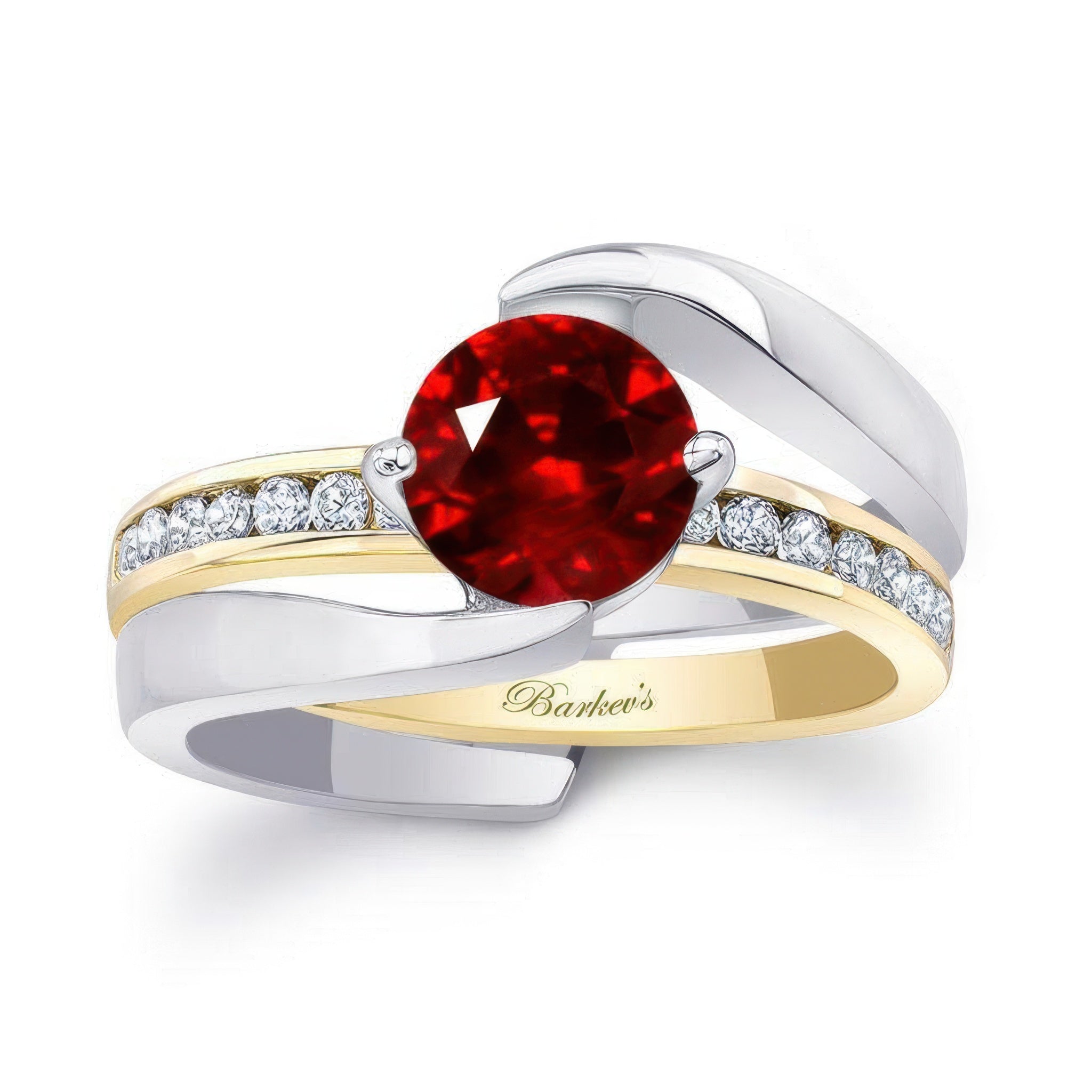 Interlocking Ruby And Diamond Wedding Ring Set