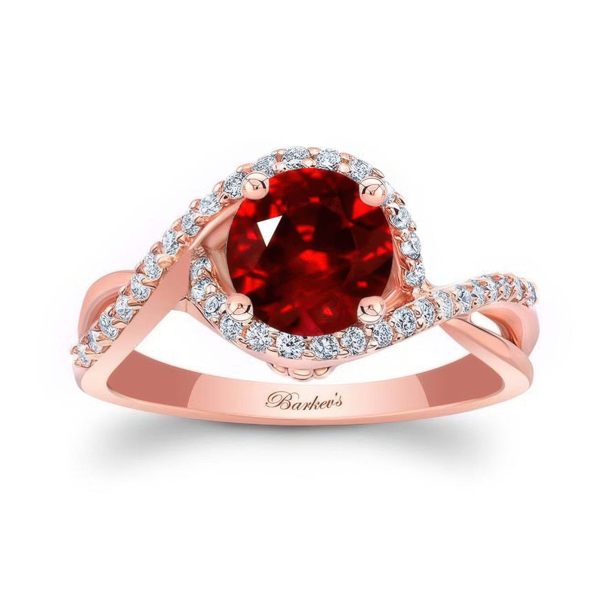 Twisted Halo Lab Grown Ruby And Diamond Engagement Ring