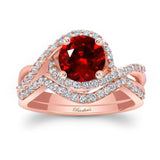 Twisted Halo Ruby And Diamond Wedding Set
