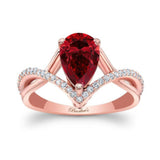 Unique Pear Shaped Lab Ruby And Diamond Ring
