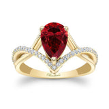 Unique Pear Shaped Lab Ruby And Diamond Ring