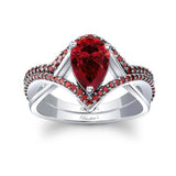 Unique Pear Shaped Lab Ruby Wedding Set