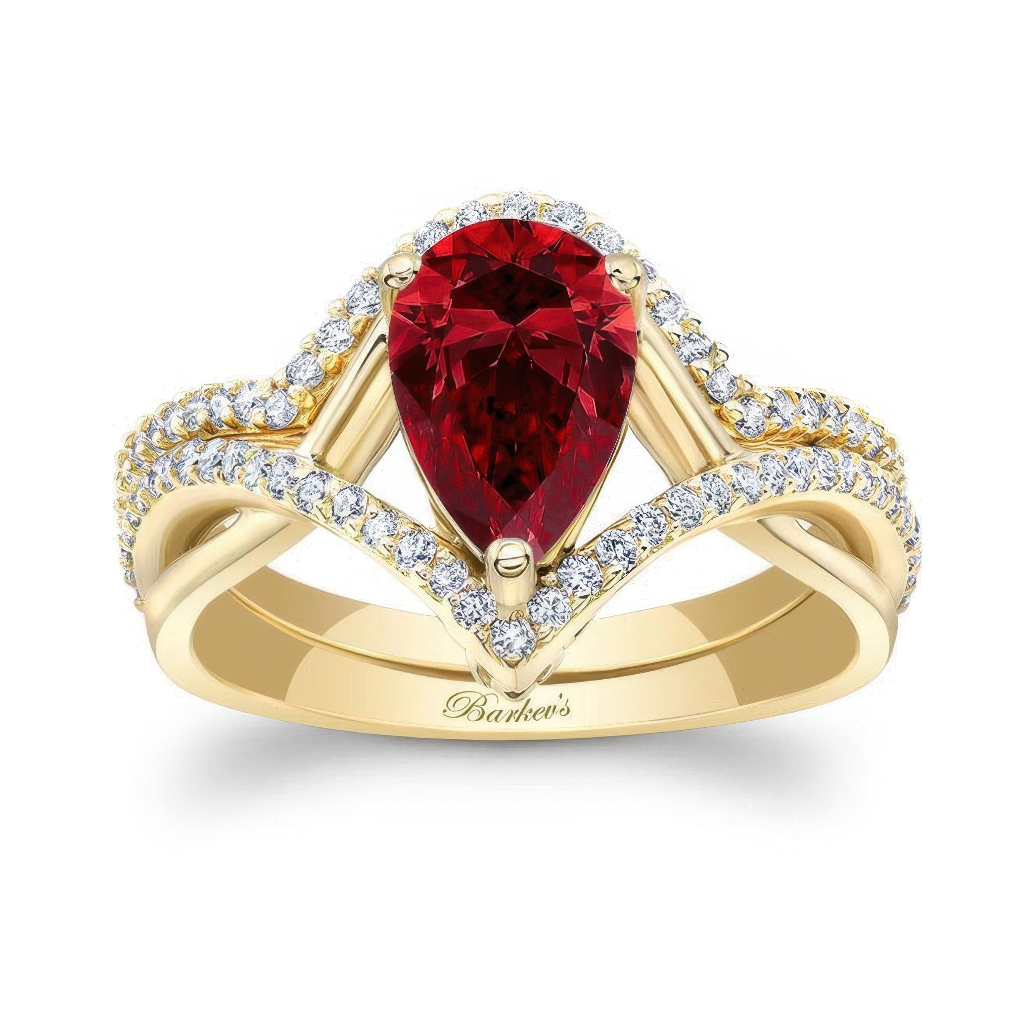 Unique Pear Shaped Ruby And Diamond Wedding Set