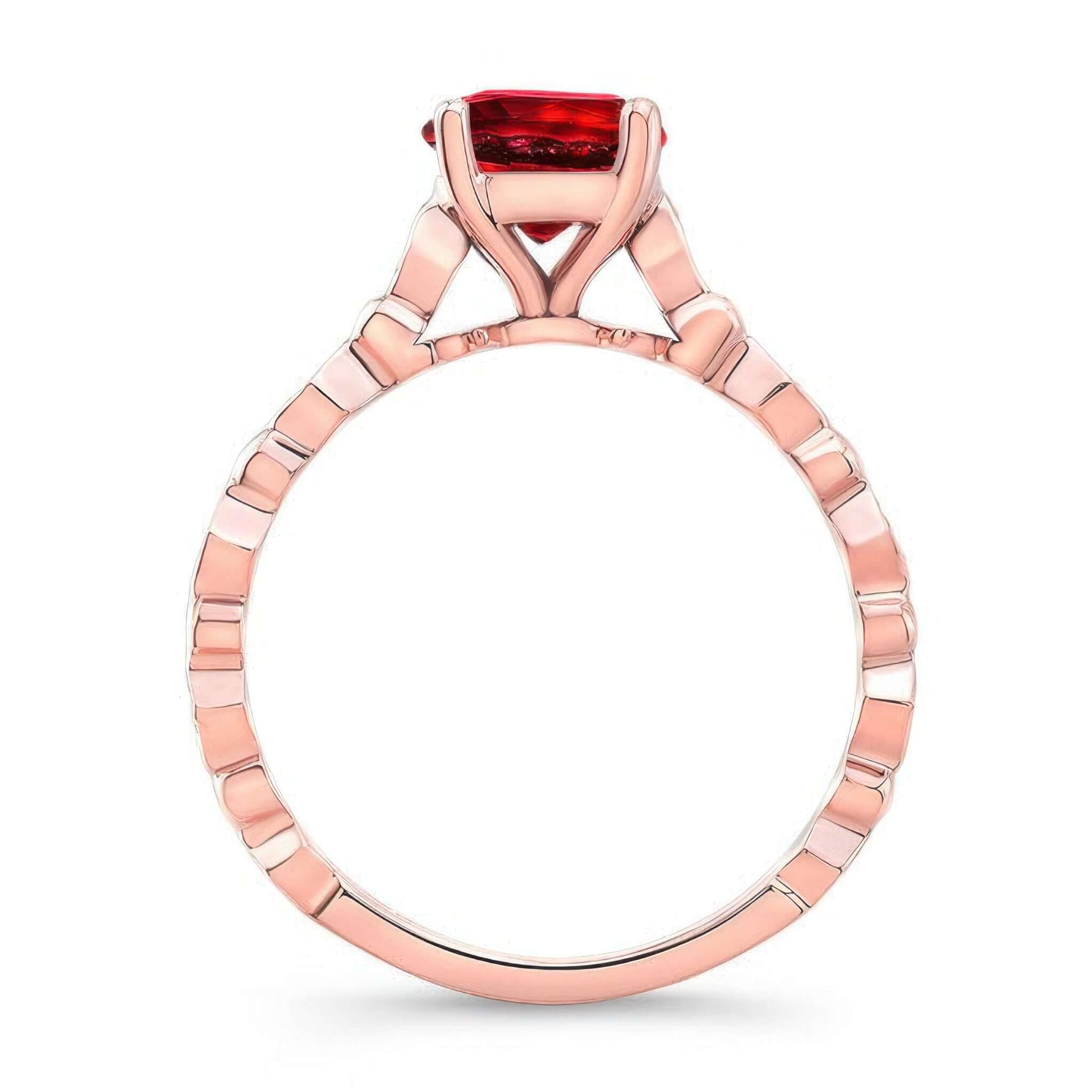 Art Deco Lab Grown Ruby And Diamond Engagement Ring showcasing a vintage-inspired design with a radiant ruby.