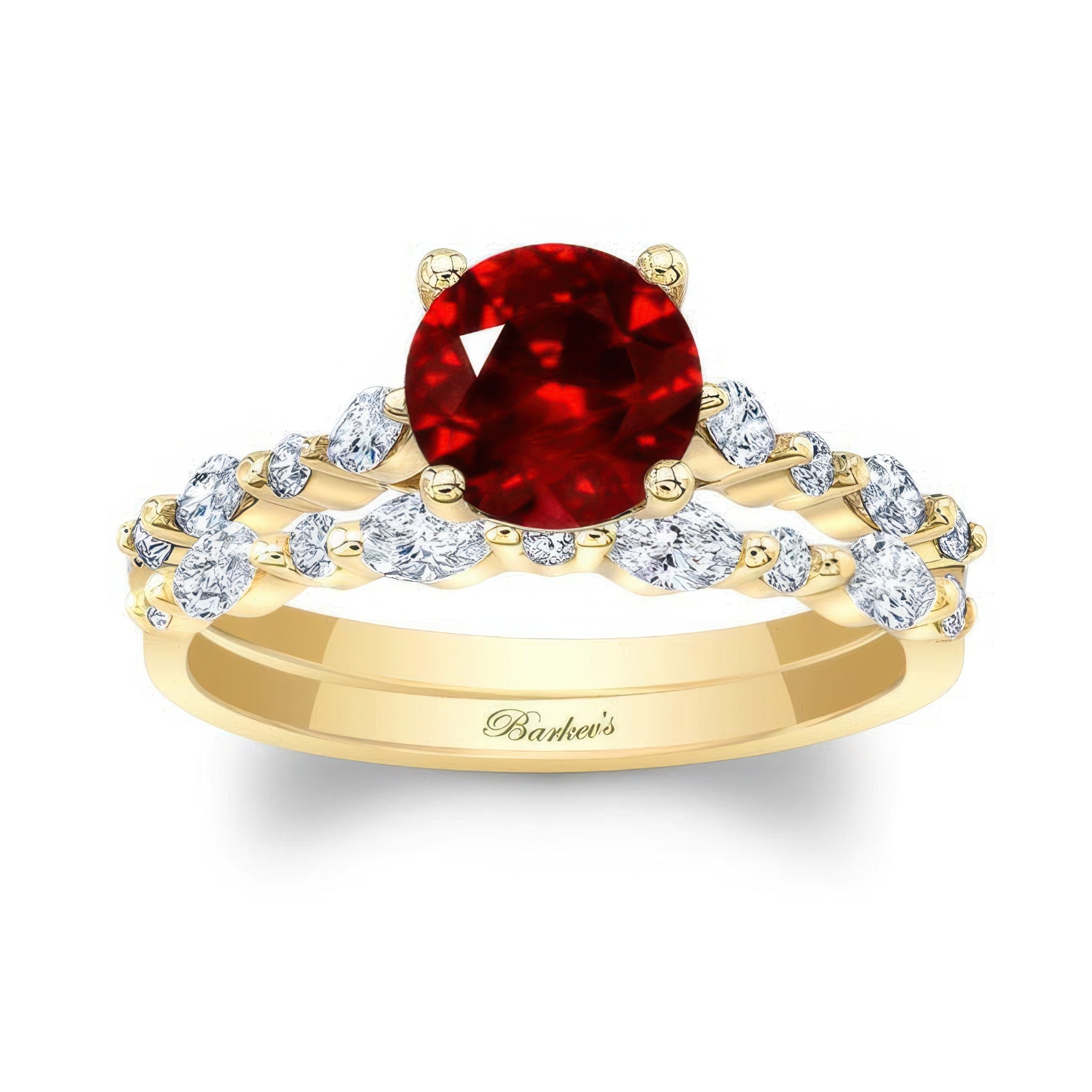 Vintage Style Ruby And Diamond Wedding Ring Set