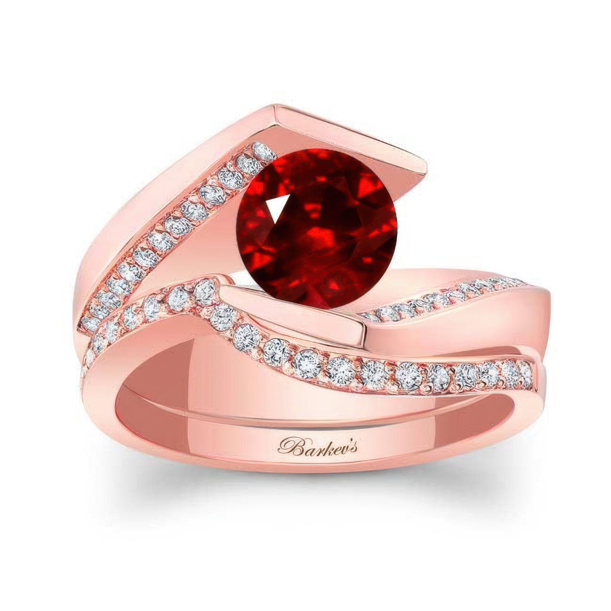Tension Setting Ruby And Diamond Bridal Set