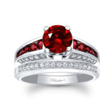 Lab Ruby Channel Set Wedding Ring Set