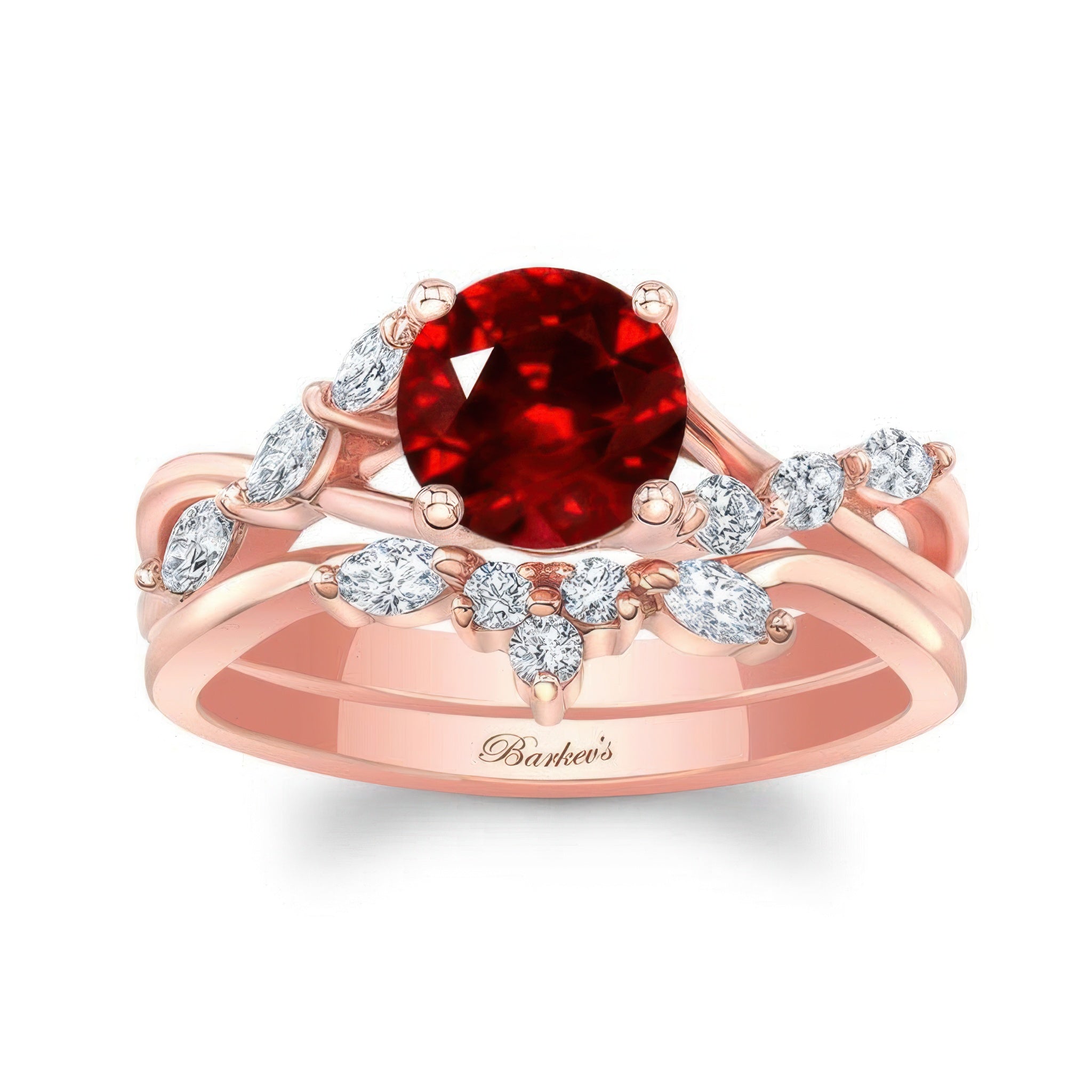 Lab Ruby And Diamond Marquise Accent Wedding Set