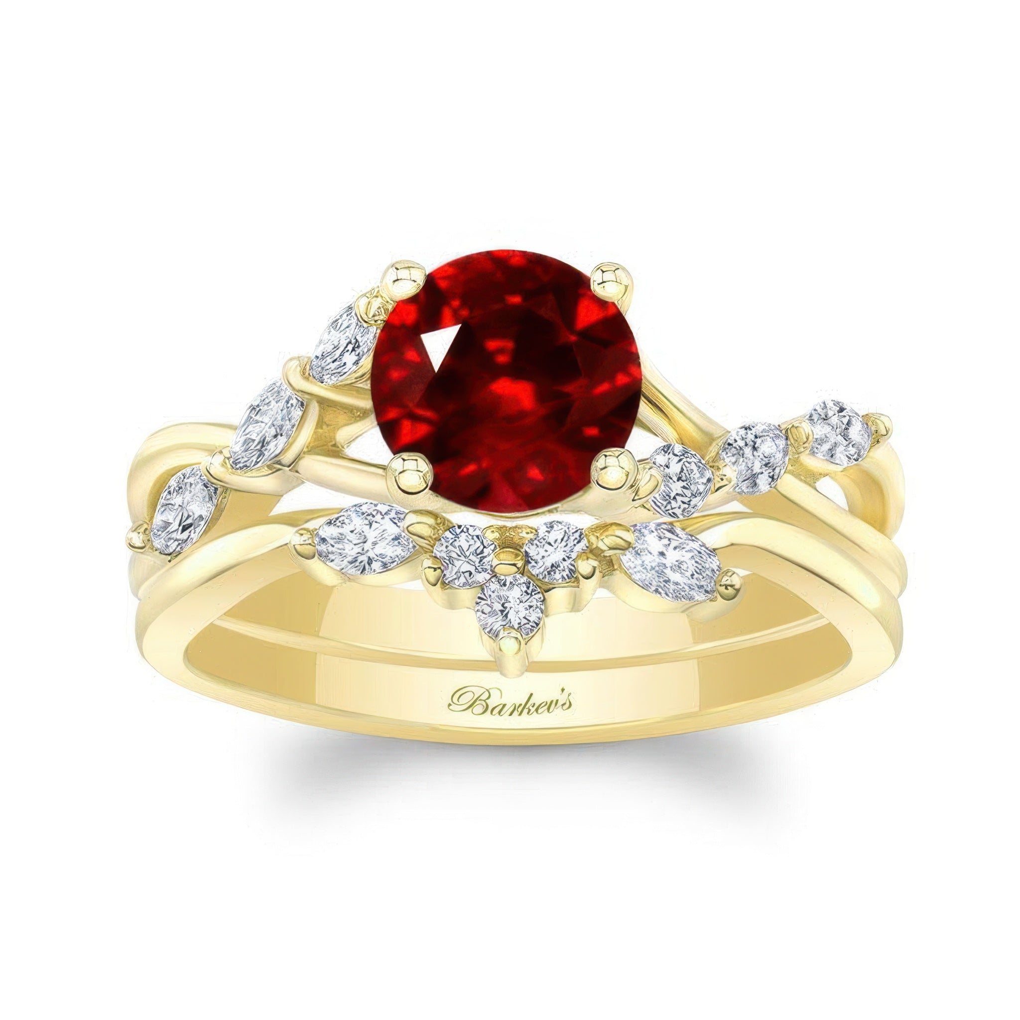 Lab Ruby And Diamond Marquise Accent Wedding Set
