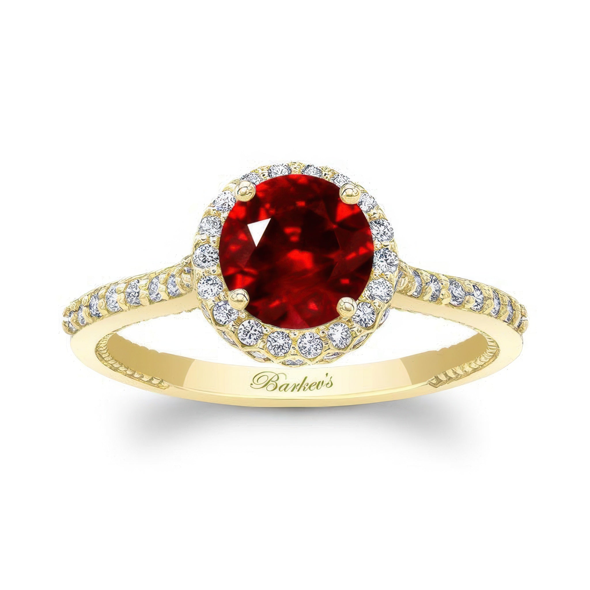Round Halo Lab Ruby And Diamond Ring