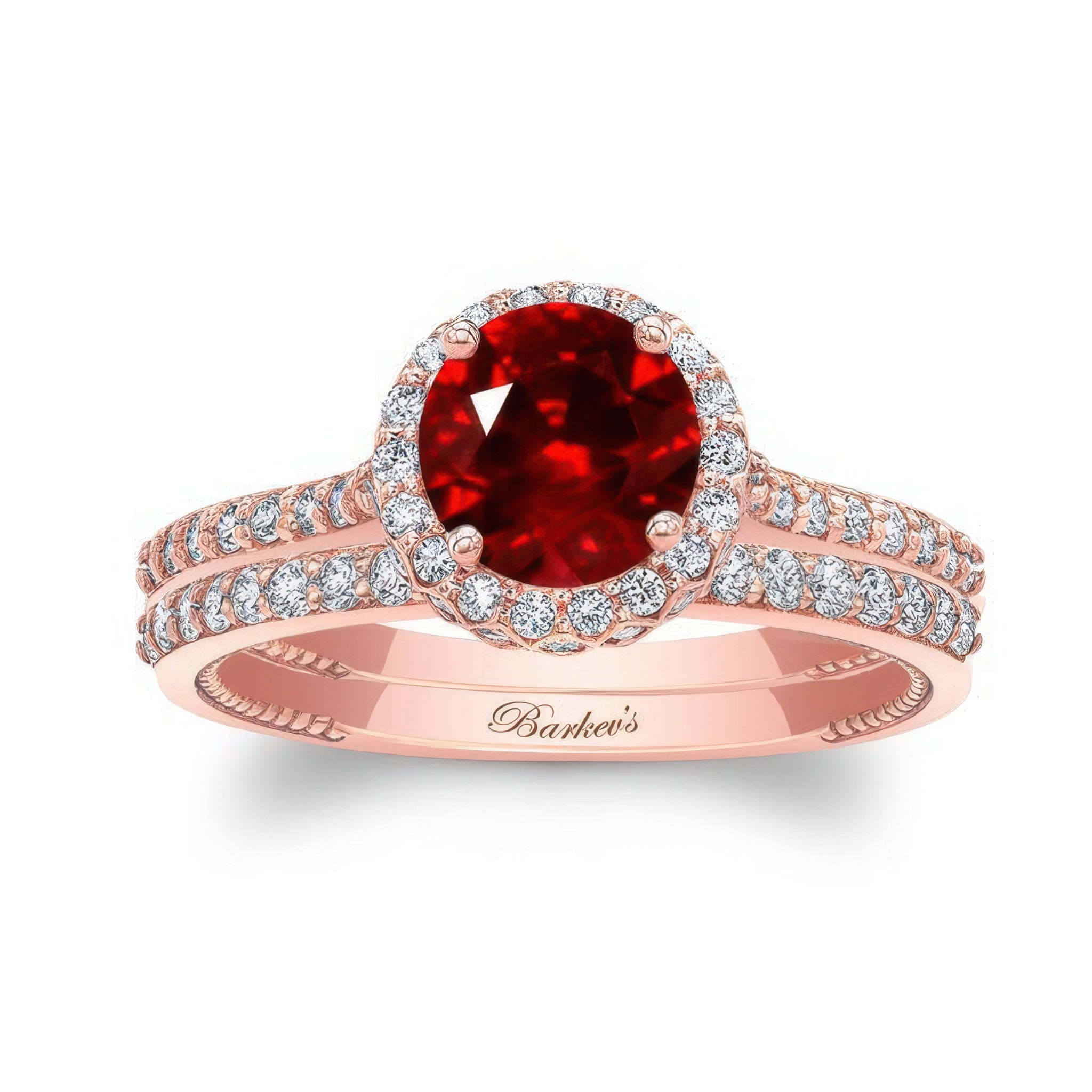 Round Halo Ruby And Diamond Wedding Set