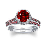Round Halo Lab Ruby Wedding Set