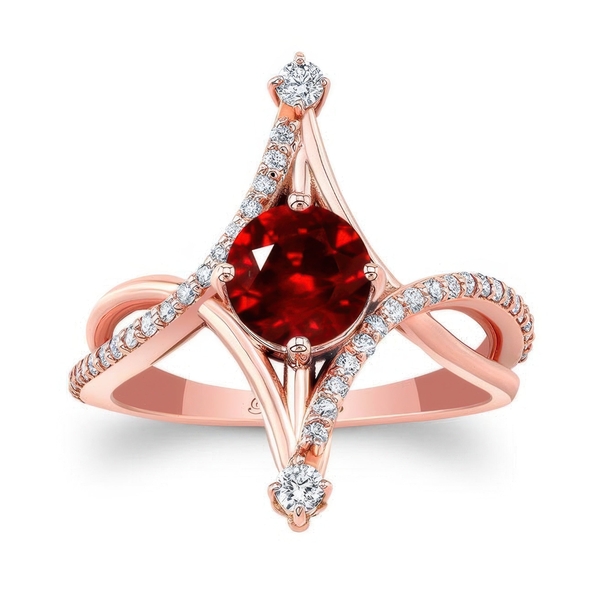 Unusual Round Lab Grown Ruby And Diamond Ring