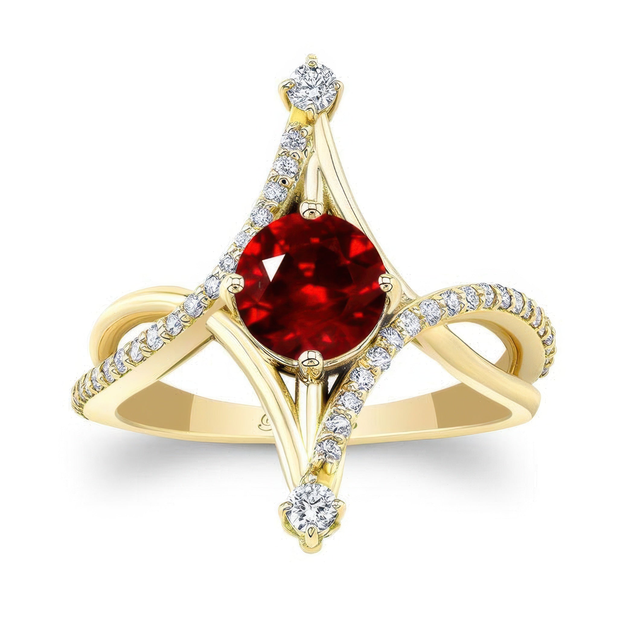 Unusual Round Lab Grown Ruby And Diamond Ring