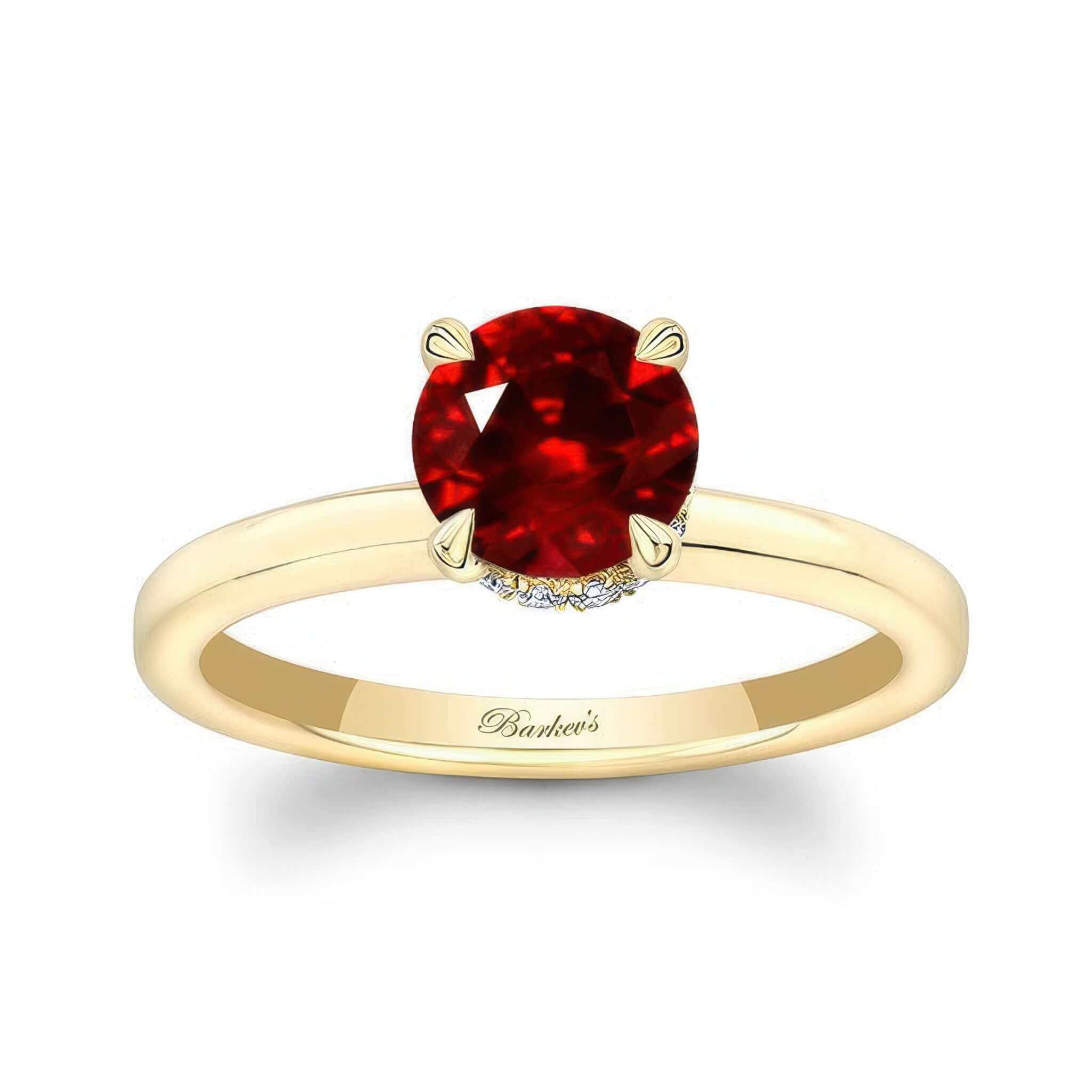 Round Hidden Halo Lab Grown Ruby And Diamond Engagement Ring