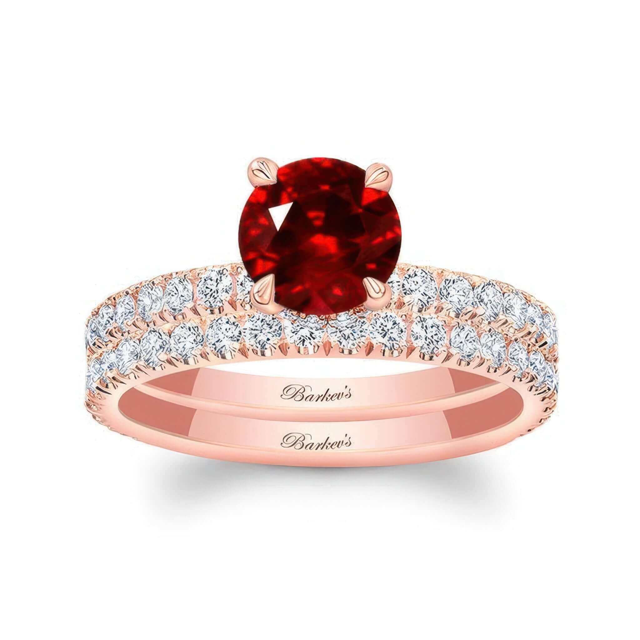 Ruby And Diamond Halo Wedding Set