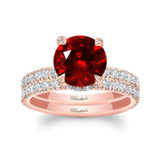 3 Carat Lab Grown Ruby And Diamond Halo Wedding Set