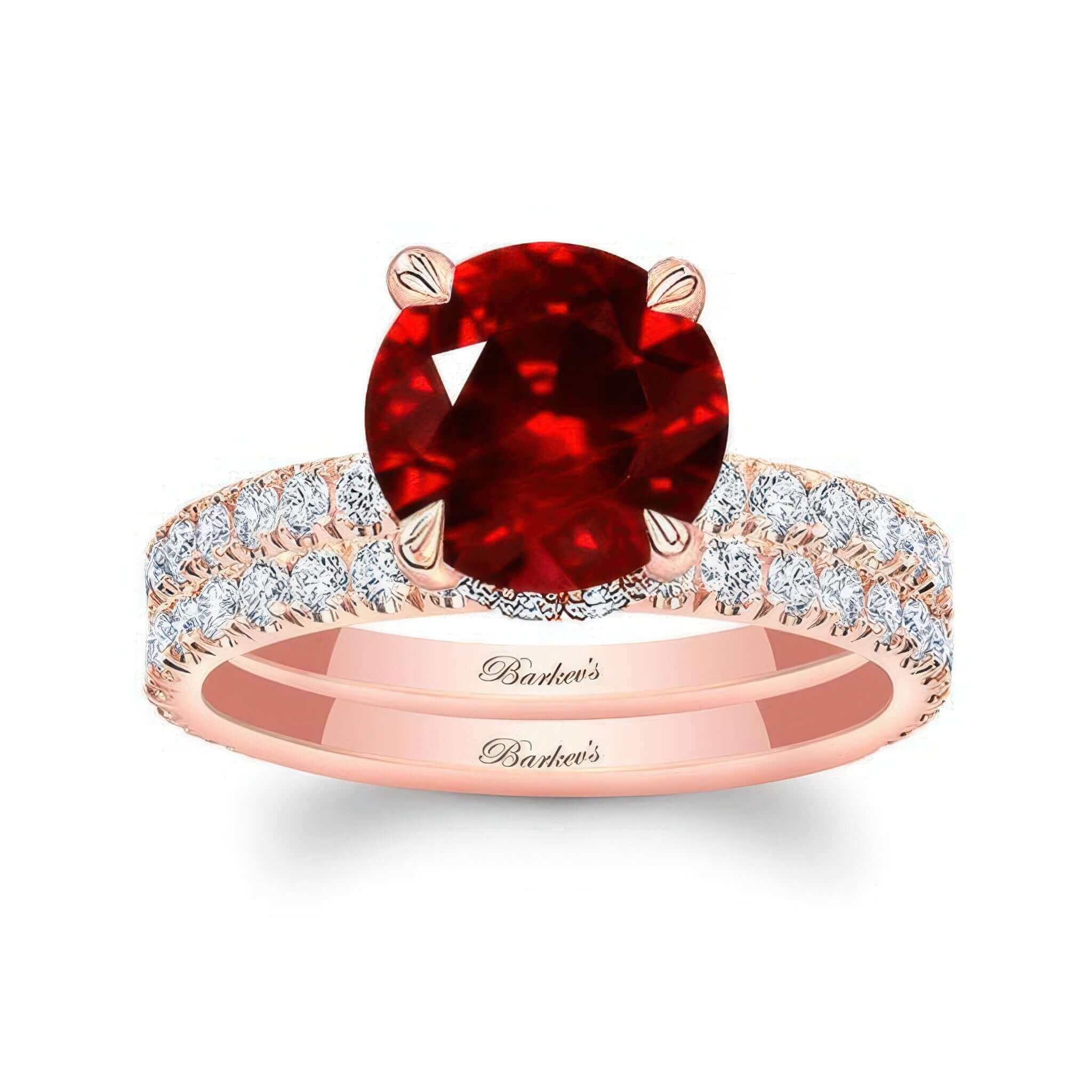 3 Carat Ruby And Diamond Halo Wedding Set