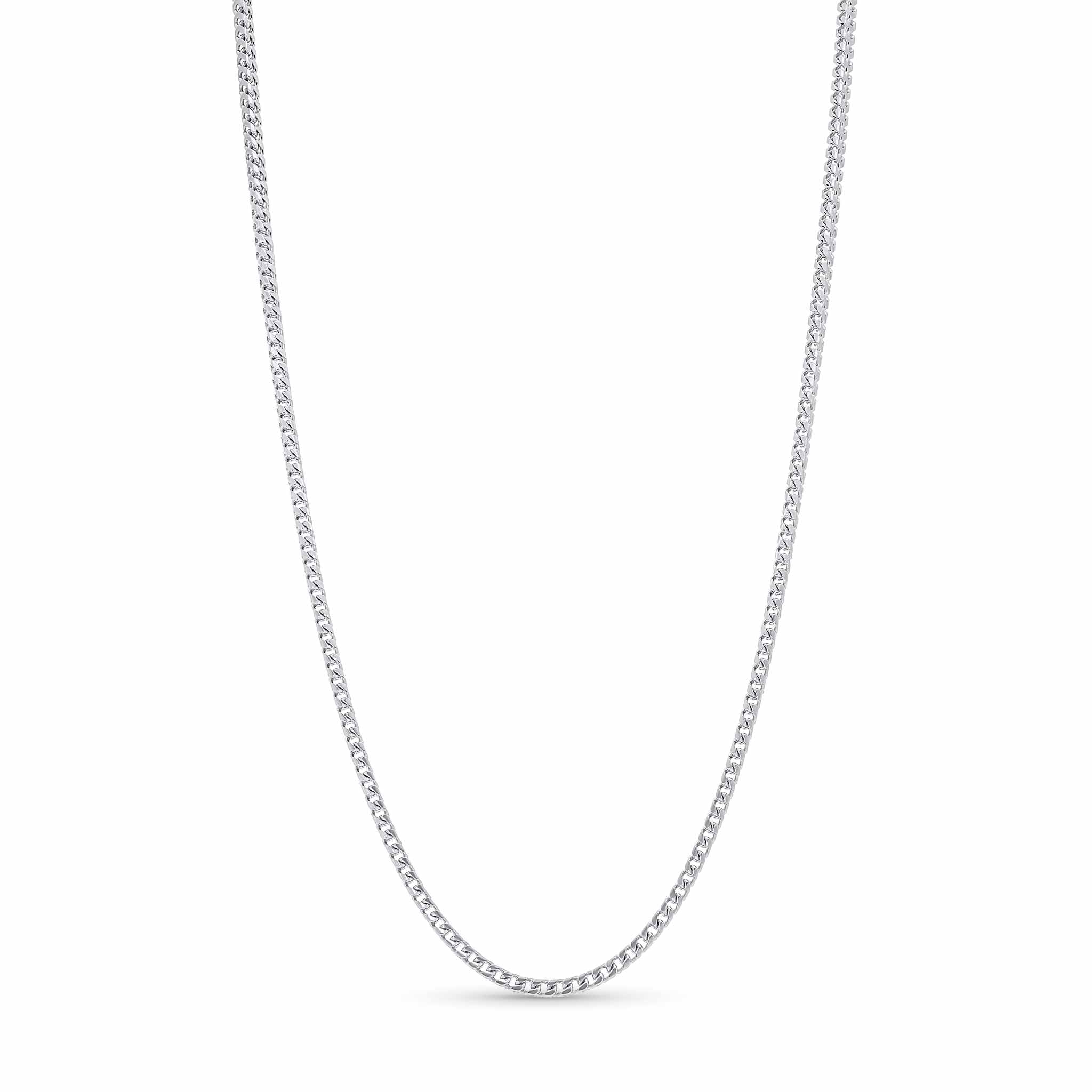 Franco Silver Chain showcasing interlocking square links and polished silver finish.